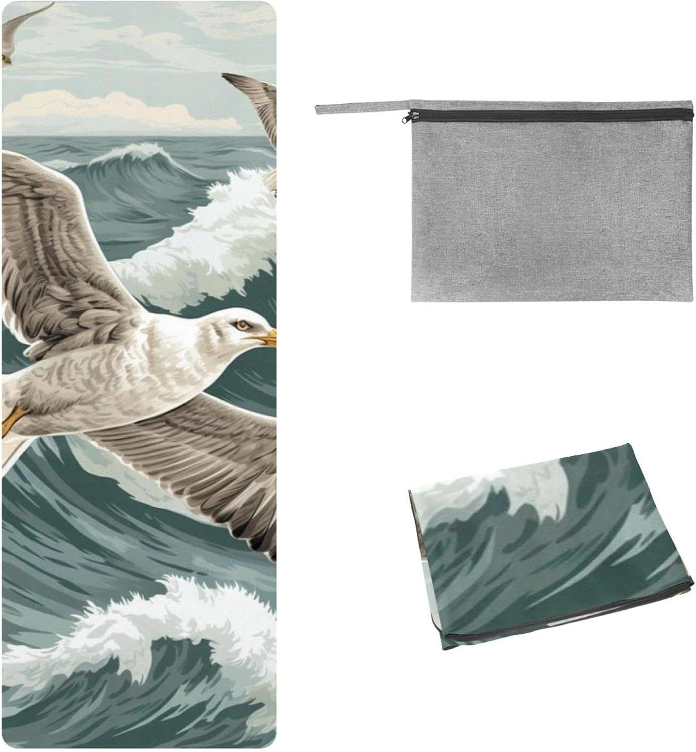 Yoga Towel, Seagull Pattern Non Slip Sweat Absorbent Hot Yoga Mat Towel for Hot Yoga, Pilates and Fitness - 72.8" x 26.8"