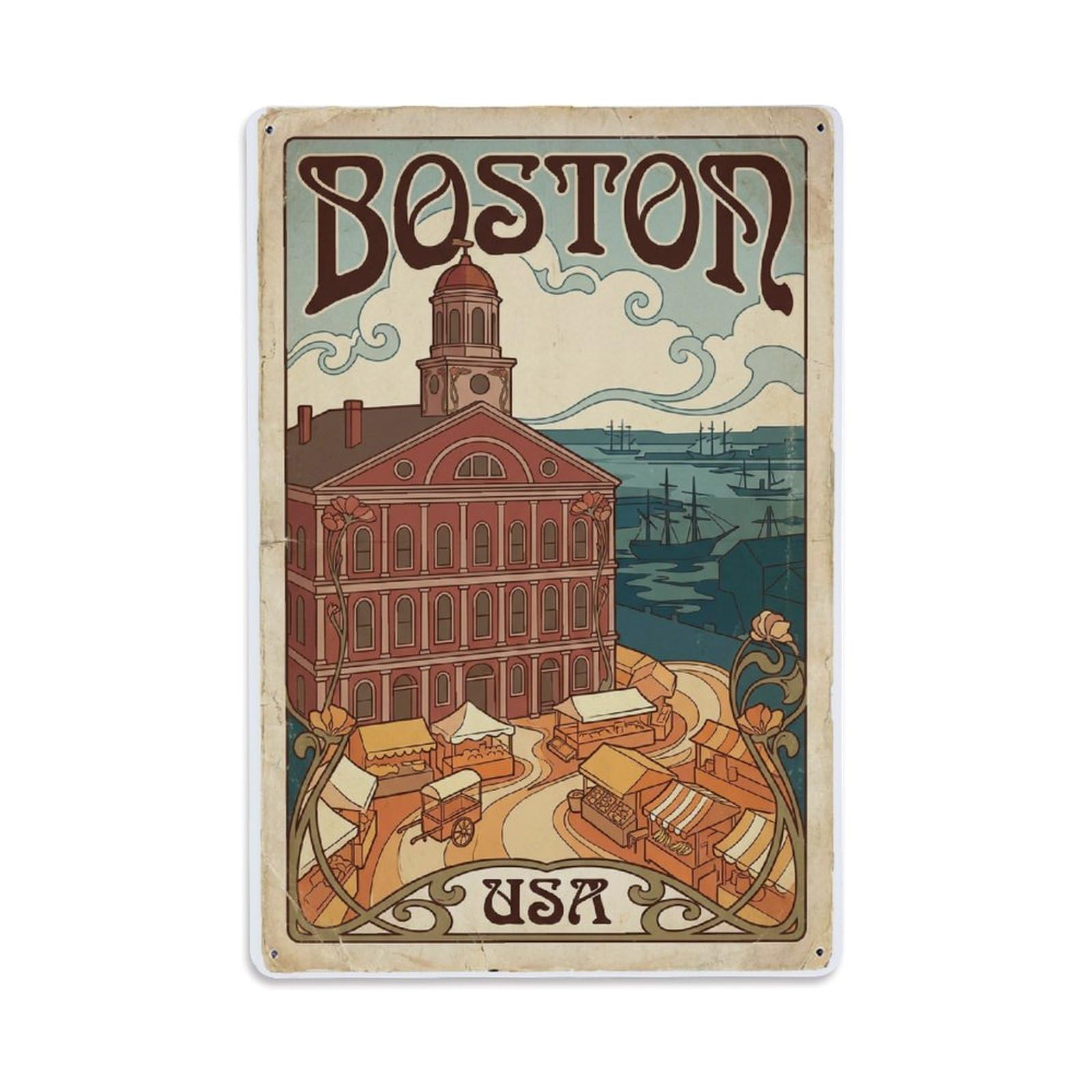 Xanthor Style Retro Travel Usa Boston Metal Tin Sign