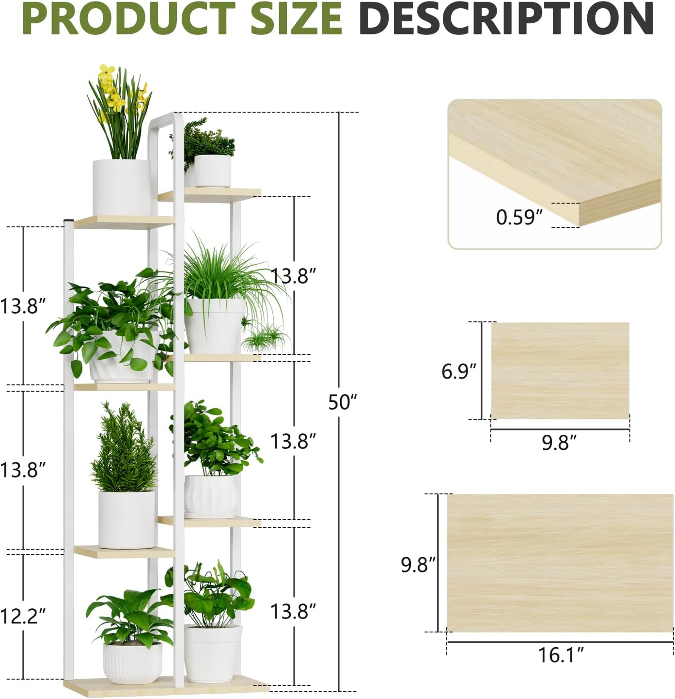 50" Tall Plant Stand Indoor - 7 Tiered Metal Flower Pot Stands for Multiple Plants - Corner Plant Shelf for Living Room Home Gardening Decor (White)