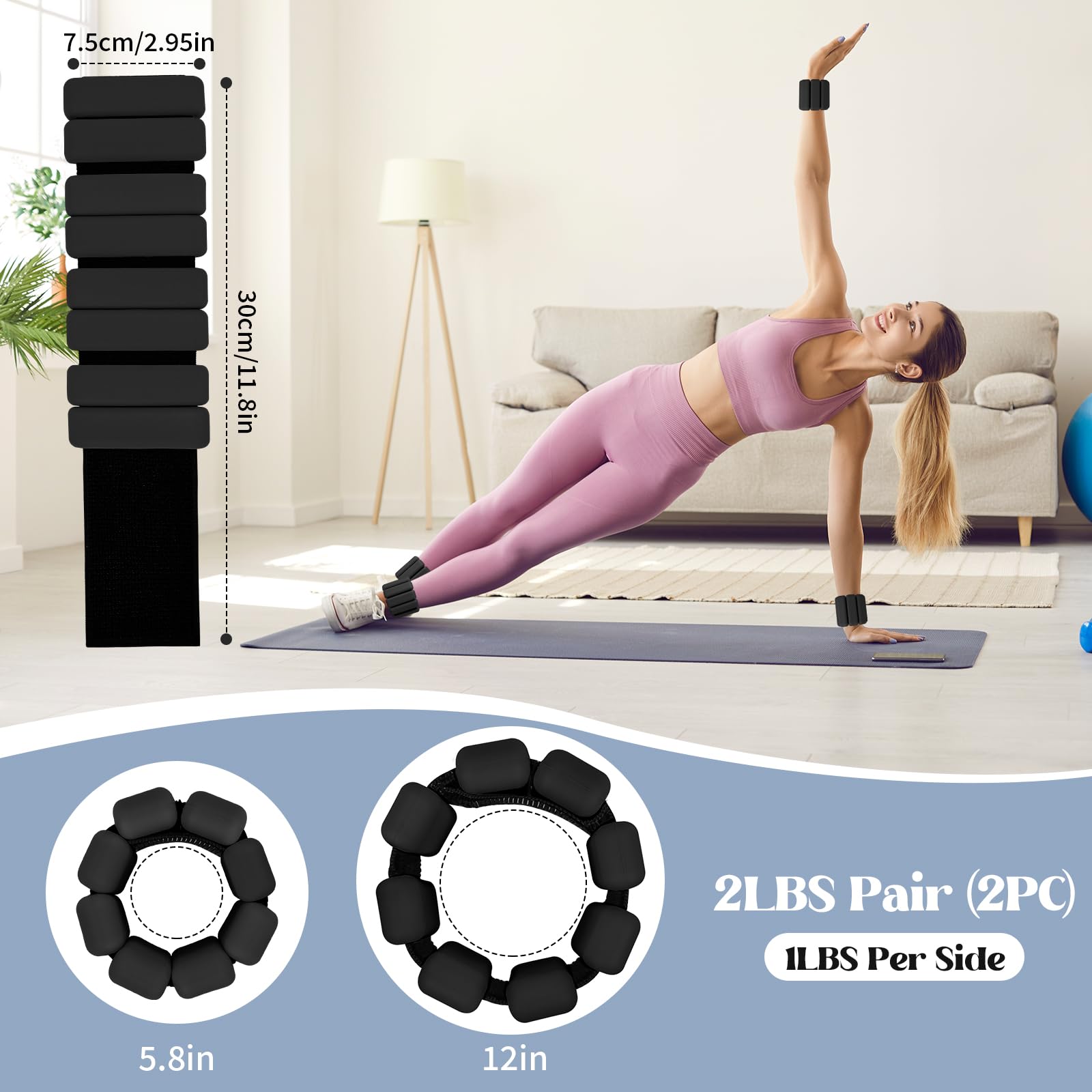 Poids Cheville et Poignet, 2 Pièces (0,45 kg chacun) Ankle Weights, Poids Poignet, Leste Cheville, Poids de Cheville, Poids Pilates, pour Yoga, Danse, Pilates, Aérobic, Marche, Remise en Forme - 3