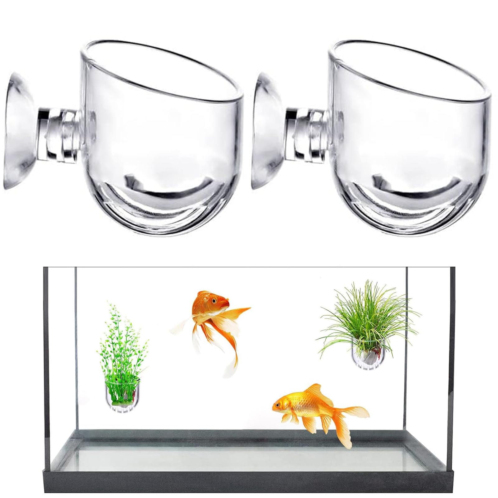 水族館の植物カップ 2個セット アクリル水槽水草カップ 水槽鉢 水草ポット 水生植物 ポット 餌やり器 赤虫 エサトレイ 壁掛け水槽 飾り