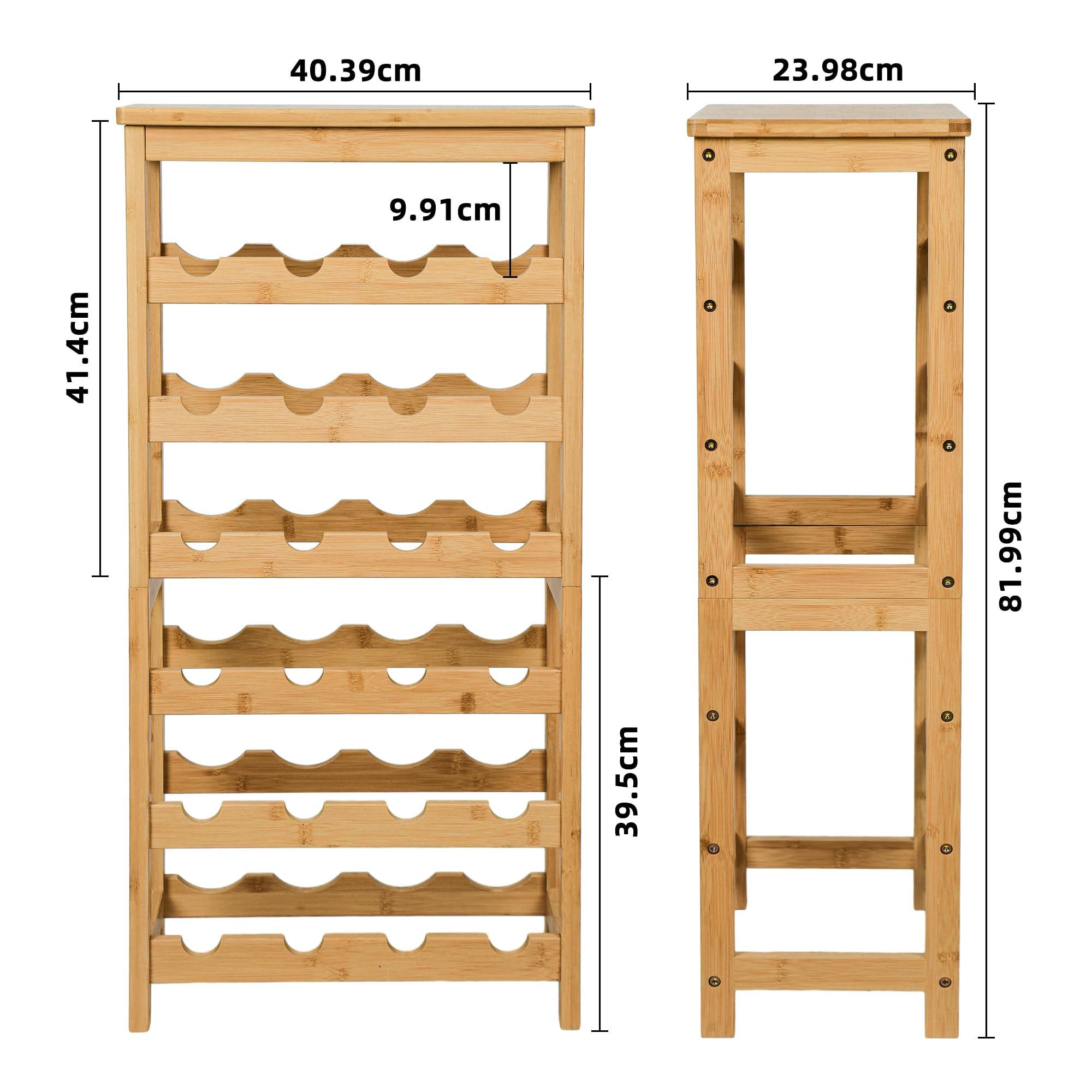 VASMIA Weinregal aus Bambus für 24 Flaschen, Flaschenregal mit 6 Etagen für Keller,Küche, Bar, Esszimmer, Flaschenhalter Holz mit Tischplatte 41 x 24 x 81 cm,Natürlich