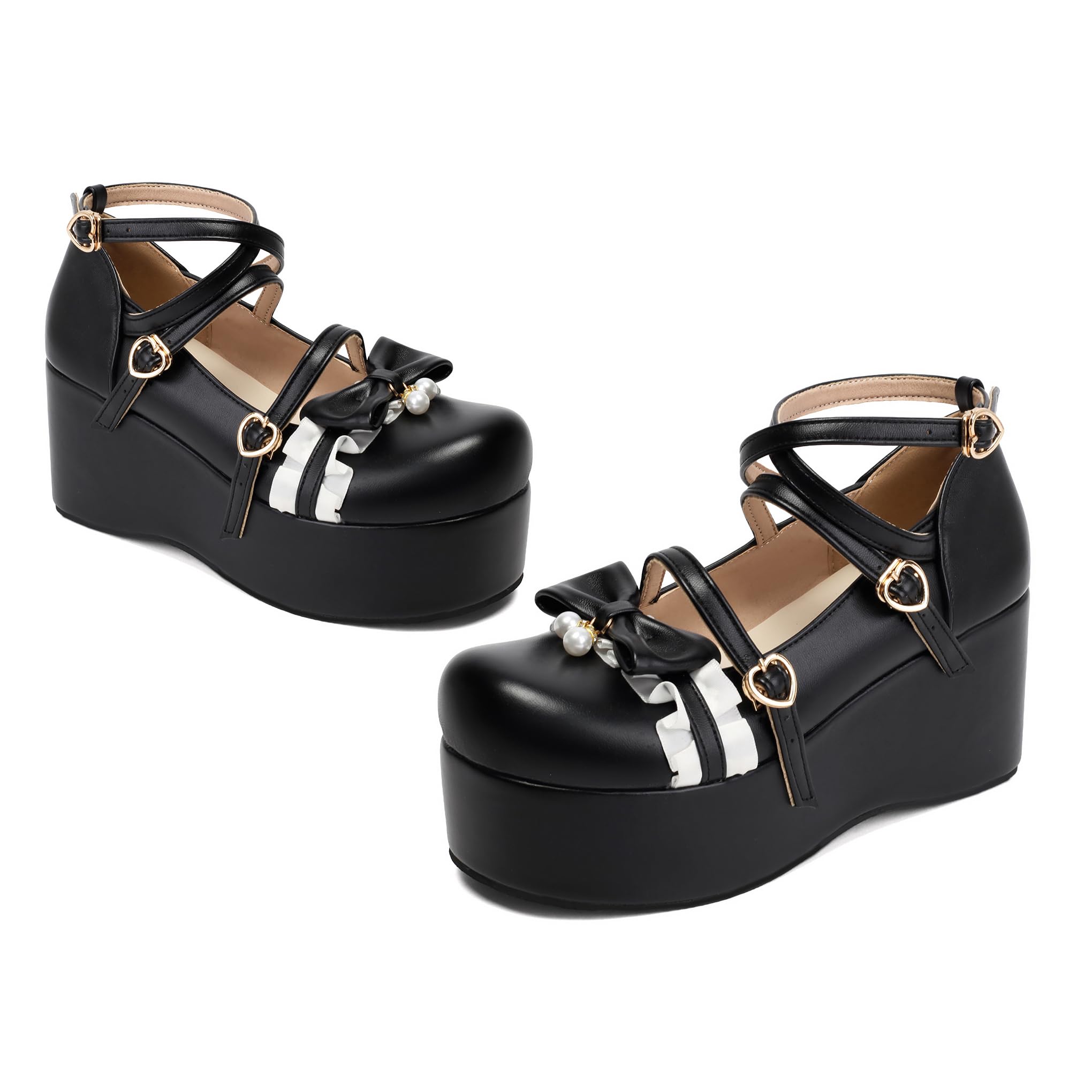 Bviennic Scarpe Mary Janes Donna Zeppa Alta Numero 34-44
