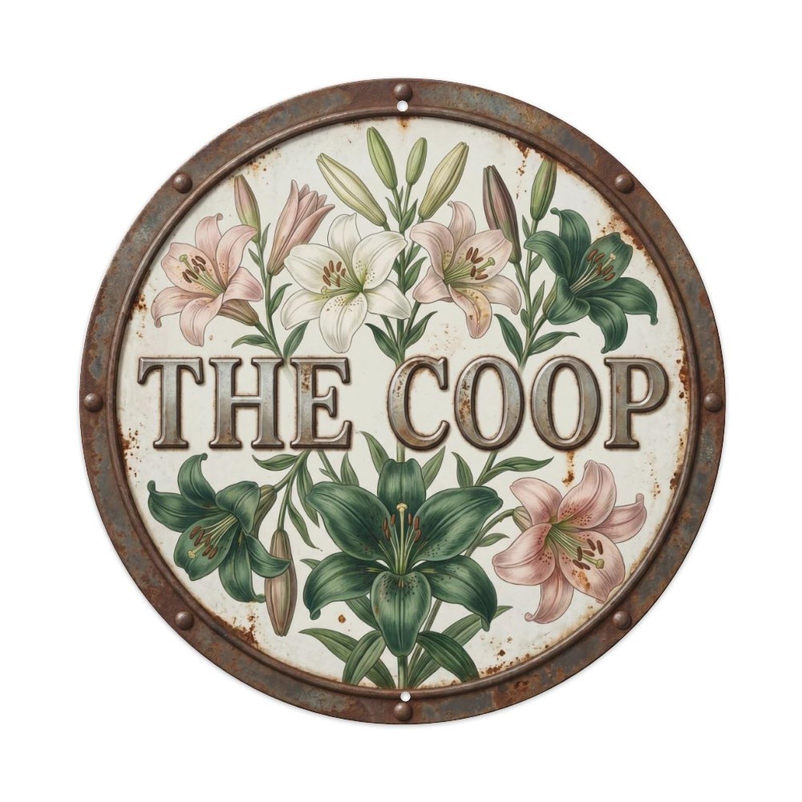 Botanical Floral Farmhouse Hen House Lily Metal Tin Sign