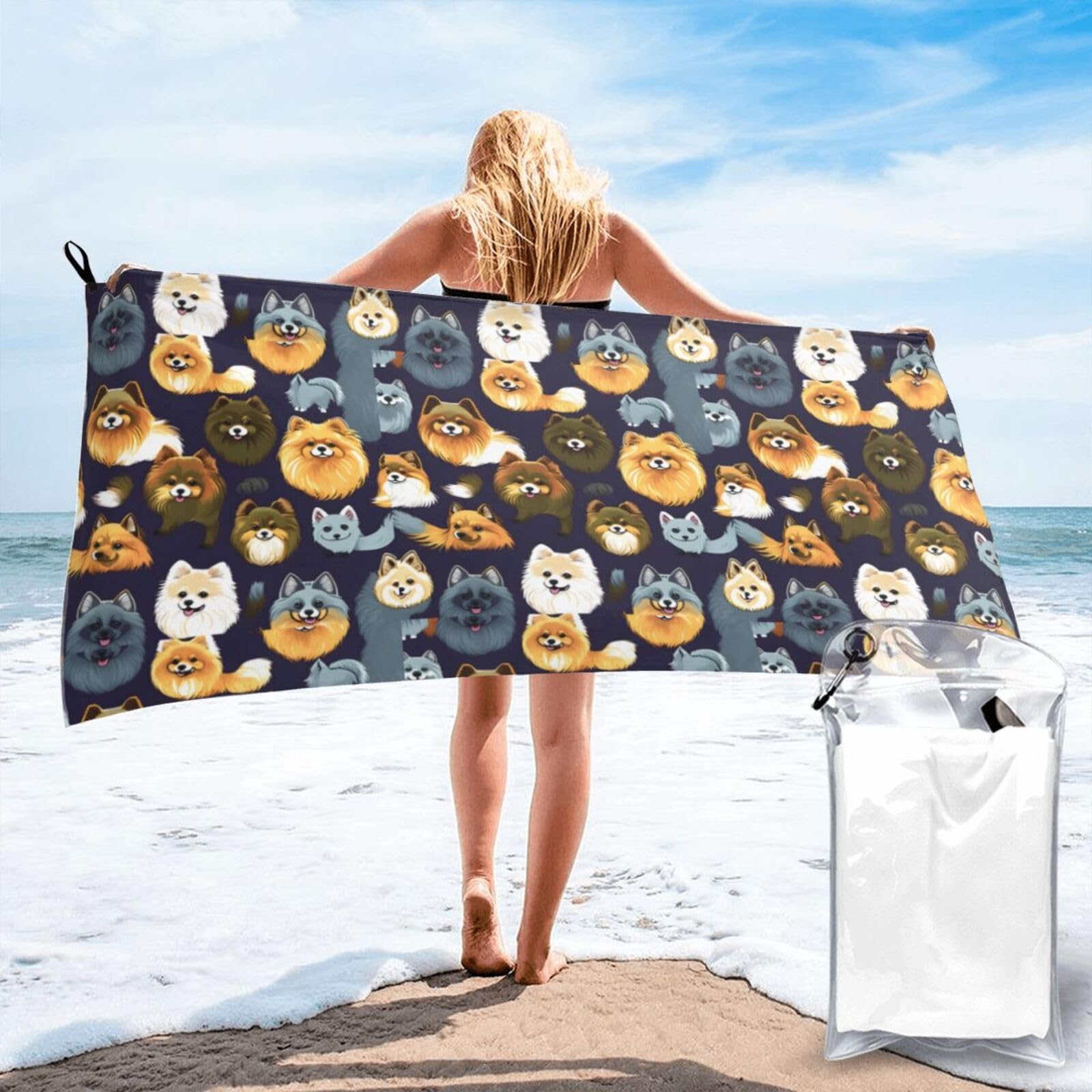 Toalla de playa de secado rápido portátil para gimnasio y natación con estampado de perros