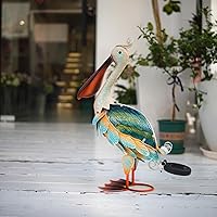 Vista 5 de HONGLAND Estatuas de pelícano de metal solar, escultura y estatuas de jardín, arte de cristal para exteriores, decoración de pájaro costero