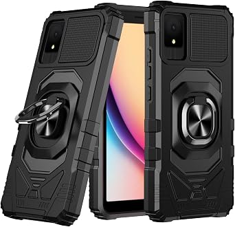 for TCL K11 /T432W - Shockproof Protective Phone Case w/Ring Stand - RS7 Black