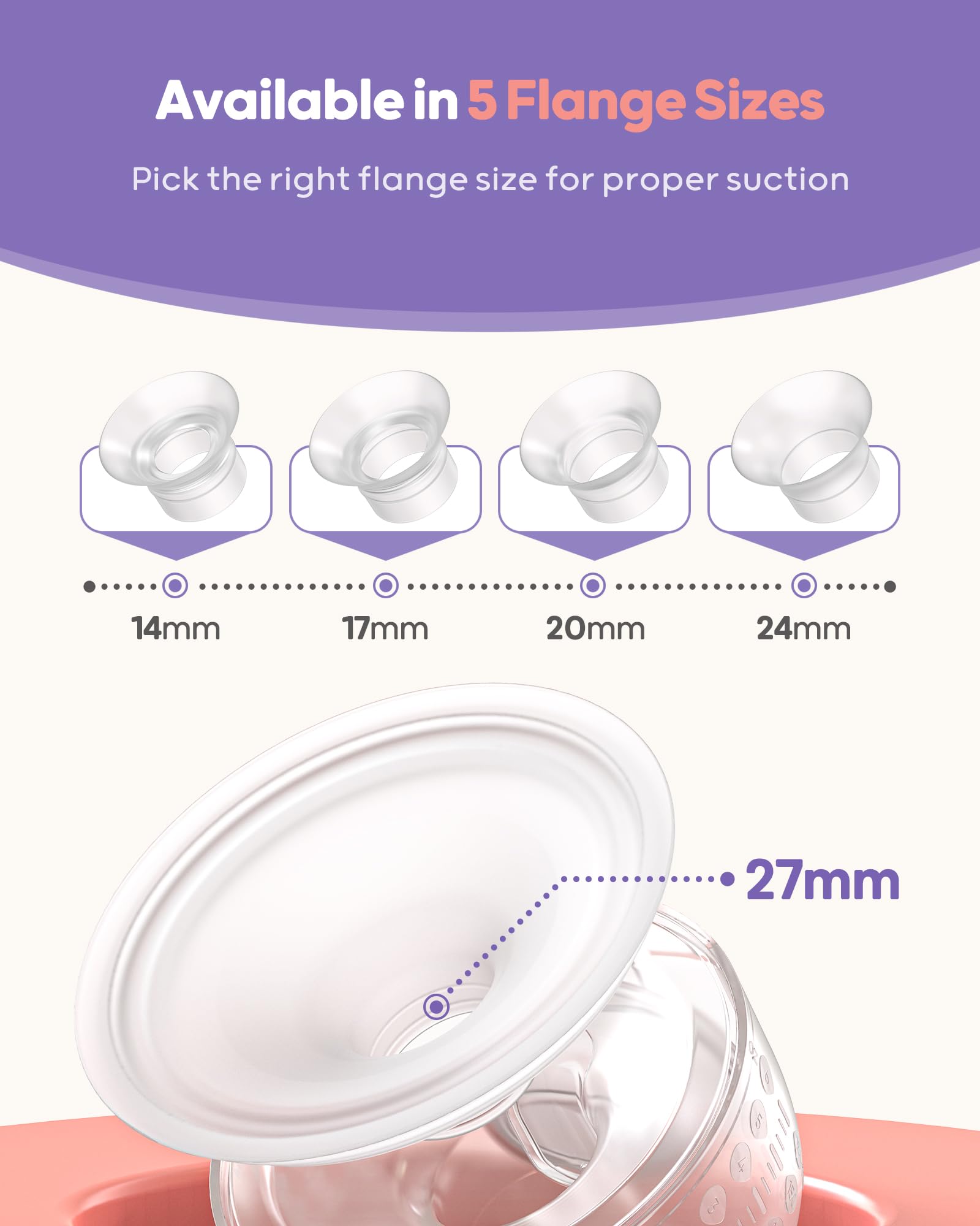 Nuliie Milchpumpe Elektrisch mit Aufbewahrungstasche (2 Packs, Rose) | Elektrisch tragbare Milchpumpe mit 4 Saugmodi 12 Stufen, inklusive 14/17/20/24/27mm Flansch für jede Mutter