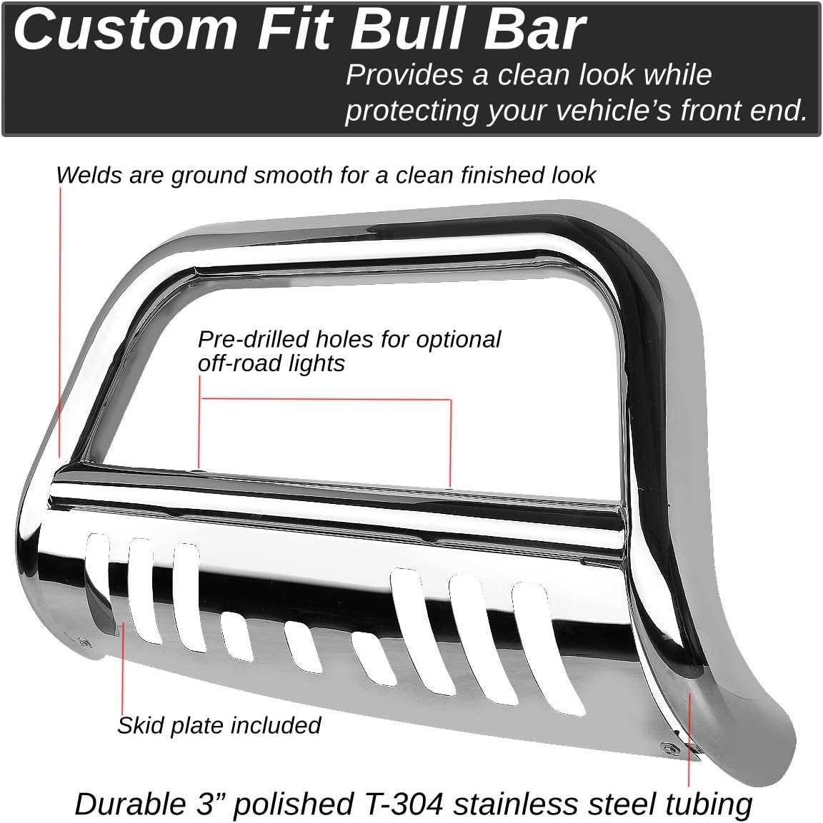 DNA MOTORING 3" Front Bumper Push Bull Bar Compatible with 99-06 Silverado Sierra 1500/00-06 Tahoe / 02-06 Avalanche 1500/01-06 Suburban 1500/00-06 Yukon, BURB-004-SS