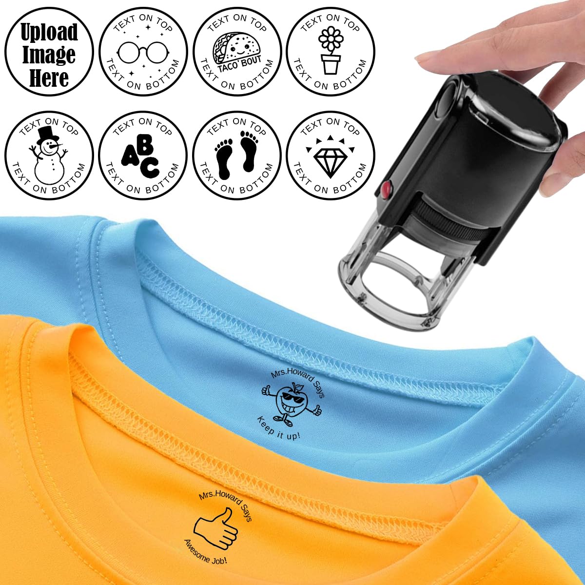Custom Name Stamp for Clothing, Customized Self Inking Waterproof Permanent Stamp, Add Your Logo Text, Stamper for Water Bottles, Lunch Box, Bag Label Tag, Essentials for Fabric Plastic Label, Round