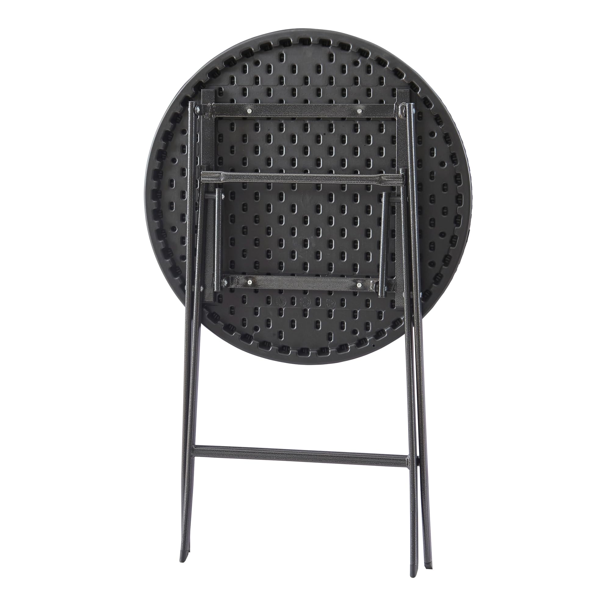 [en.casa] pro.tec składany stół piknikowy Camping przenośny stół do użytku na zewnątrz metalowa rama i blat plastikowy stół Ø60 x 74 cm czarny efekt rattanu