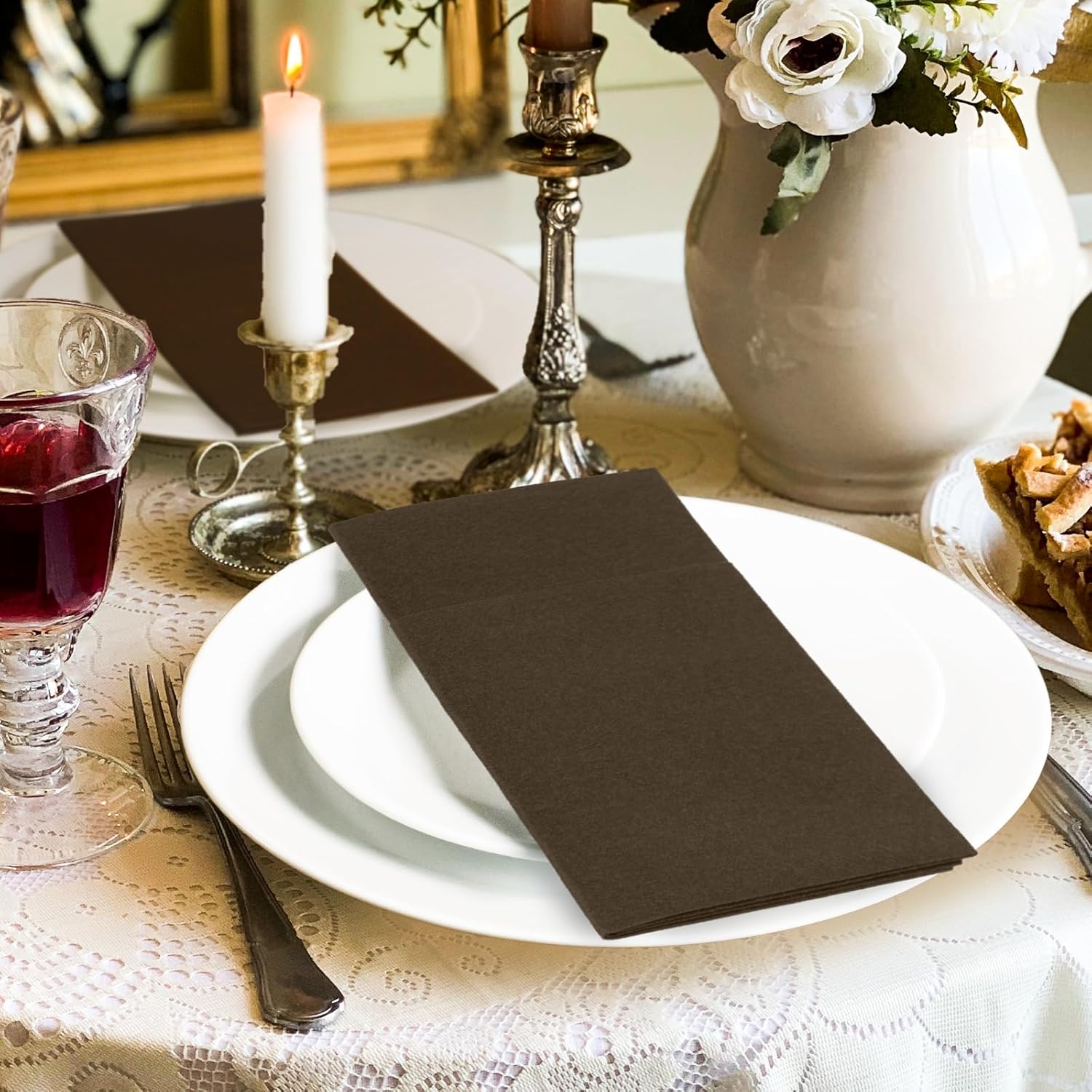 KAMMAK Napkins Disposable Coffee Cloth like Dinner Paper Napkins with Pocket 100 Pack Folded Luncheon Napkins Wedding Reception Bathroom Guest Hand Towel for Party Decoration, Kitchen,16.5 x 16.5 inch