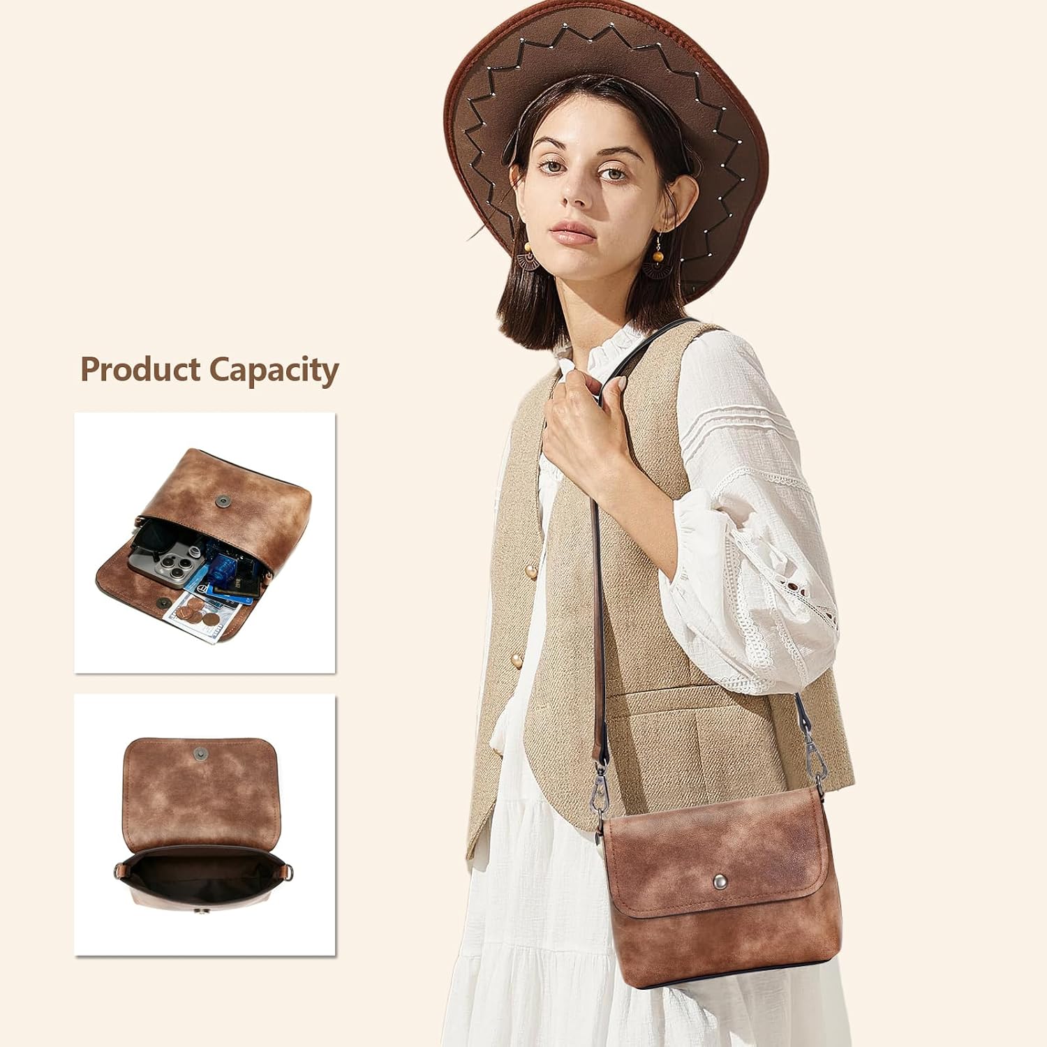 2PCS/Set Crossbody Bags Purses for Women,Vegan Leather Hobo Bags Wallet Set,Shoulder Handbags With 2 Adjustable Strap