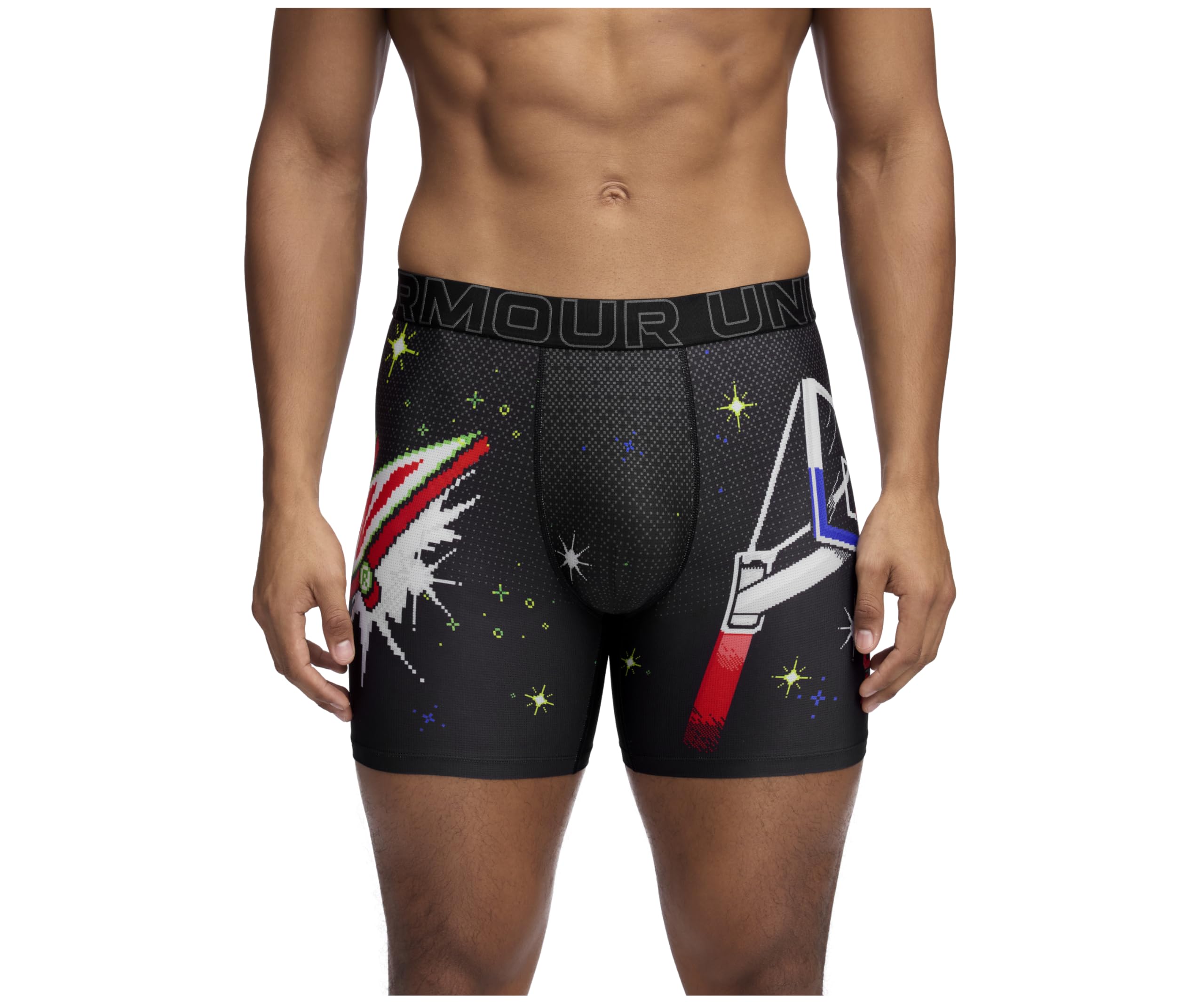 Under Armour Men's Performance Tech Mesh Print Boxerjock Brief Underwear, 6" Inseam, All-day Comfort & Ultra-soft, 1-pack, Black/Mountain Dew, L
