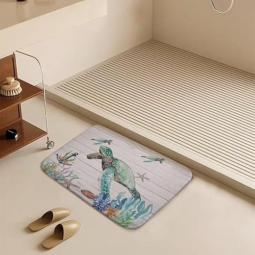 Miniatura 7 de Tapete de baño de tortugas marinas y estrellas de mar en playa de arena y océano sobre tema rústico, tapete de baño de tela, tapete de bienvenida,