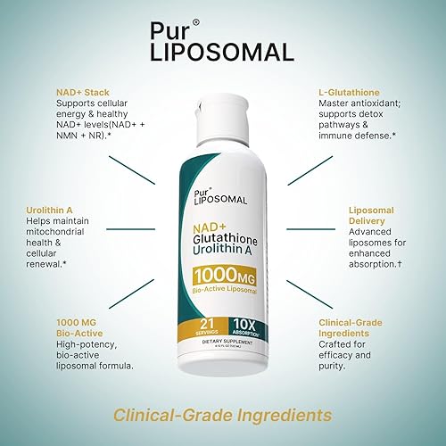 Miniatura 4 de NAD+ Glutatión Urolitina A 1000 mg Líquido - Absorción máxima NAD+ Pila con NMN y NR para energía celular - L-Glutatión para desintoxicación y