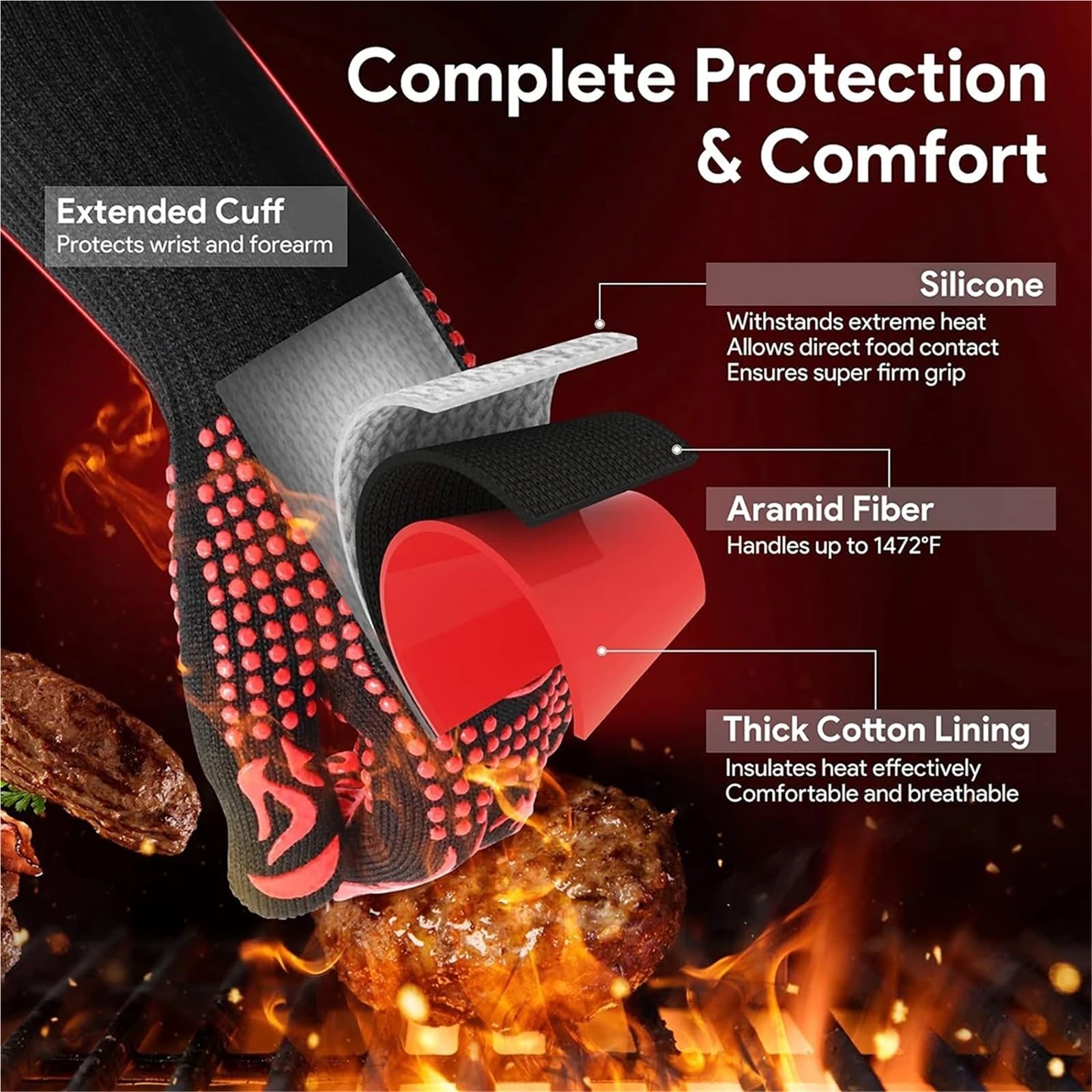 BBQ Anti-Verbrühungshandschuhe Küche Hitzebeständig Grillen Ofenhandschuhe Grill Mikrowelle Hochtemperaturisolierung für BBQ