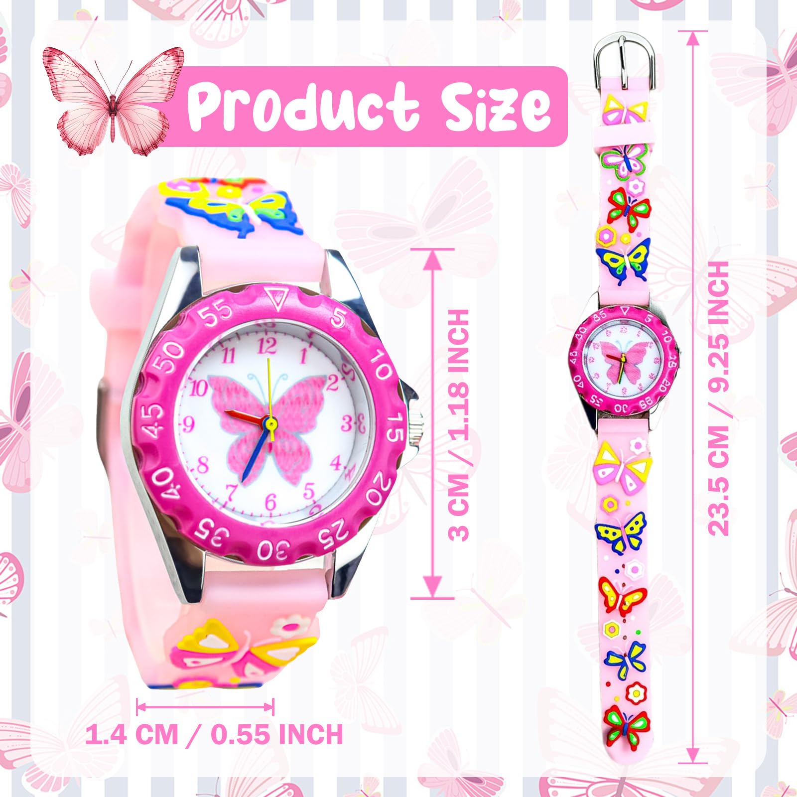 Reloj Infantil Niña, Mariposa Reloj Analogico Niños, Pulsera de Silicona Suave, Impermeable, Aprender La Hora, FáCil De Leer 3-13 Años, Regalo de Cumpleaños