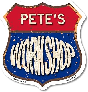 Pete's Workshop 12 inch X 12 inch Shield-Shaped Rust-Free Aluminum Metal Sign Weather Resistant, UV Protected To last, Gift for Dads and Uncles Classic Americana Crafted in the USA