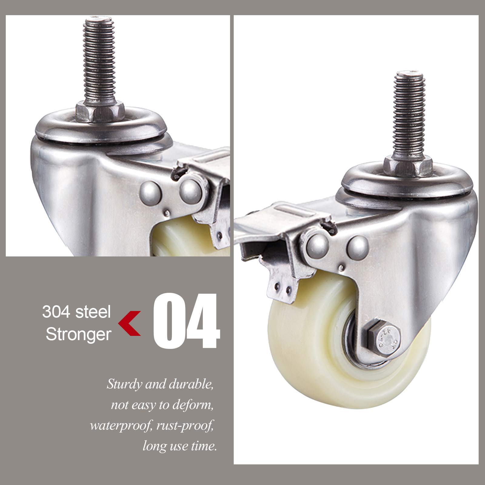 Jolan 4 Piezas,Ruedas De Nailon con Freno,Ruedas Giratorias,Ruedas De Transporte,Pernos M8/M10/M12,Ruedas para Muebles Pesados,Carga De 400Kg,4brakes,50mm/M10