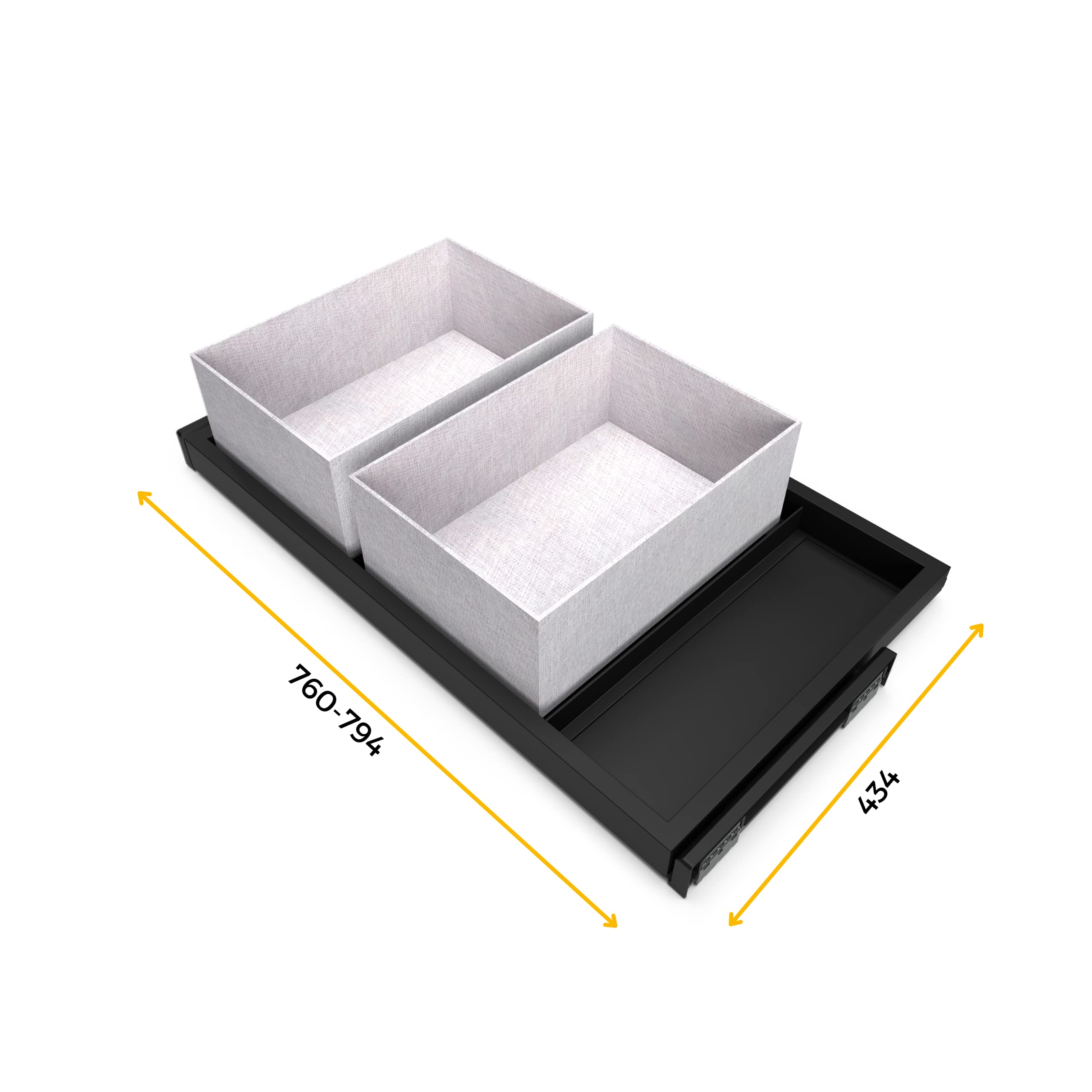 EMUCA - Kit de Bandeja para armarios, 2 cestos organizadores y Bastidor de guías con Cierre Suave, Regulable, módulo 800mm, Negro Texturizado