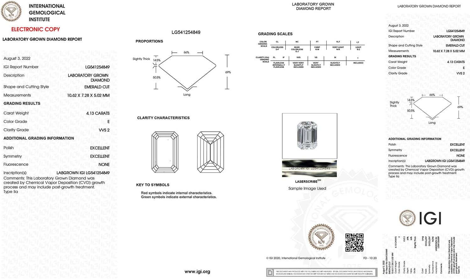 Laser Inscribed Loose Emerald CutLab Grown Diamond (4.13ct, VS-SI G-H) For Engagement Ring, Pendant, Necklace, Earring