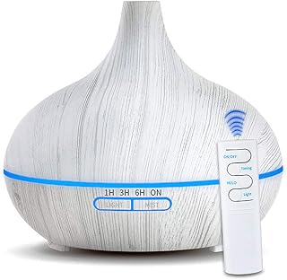 Essential Oil Diffusers Aroma Diffuser Aromatherapy 550ml Ultrasonic Cool Mist Humidifier 7 Color LED Change for Office Home Bedroom Living Room Study Yoga Spa (White Wood Grain)