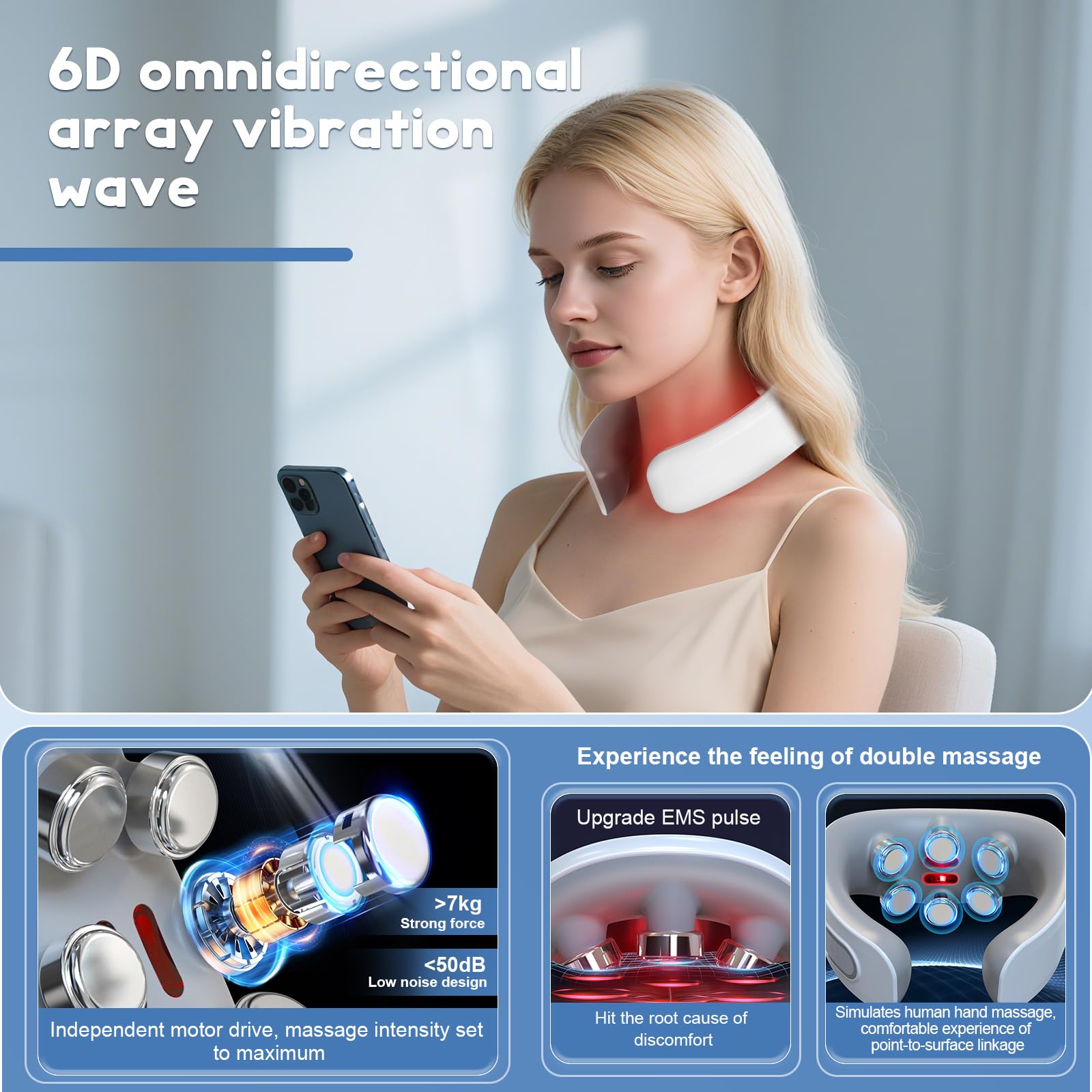 Massaggiatore per il collo, massaggiatore per il collo wireless con 15 livelli di intensità e 5 modalità, controllo vocale intelligente, massaggiatore portatile per casa, ufficio e viaggi
