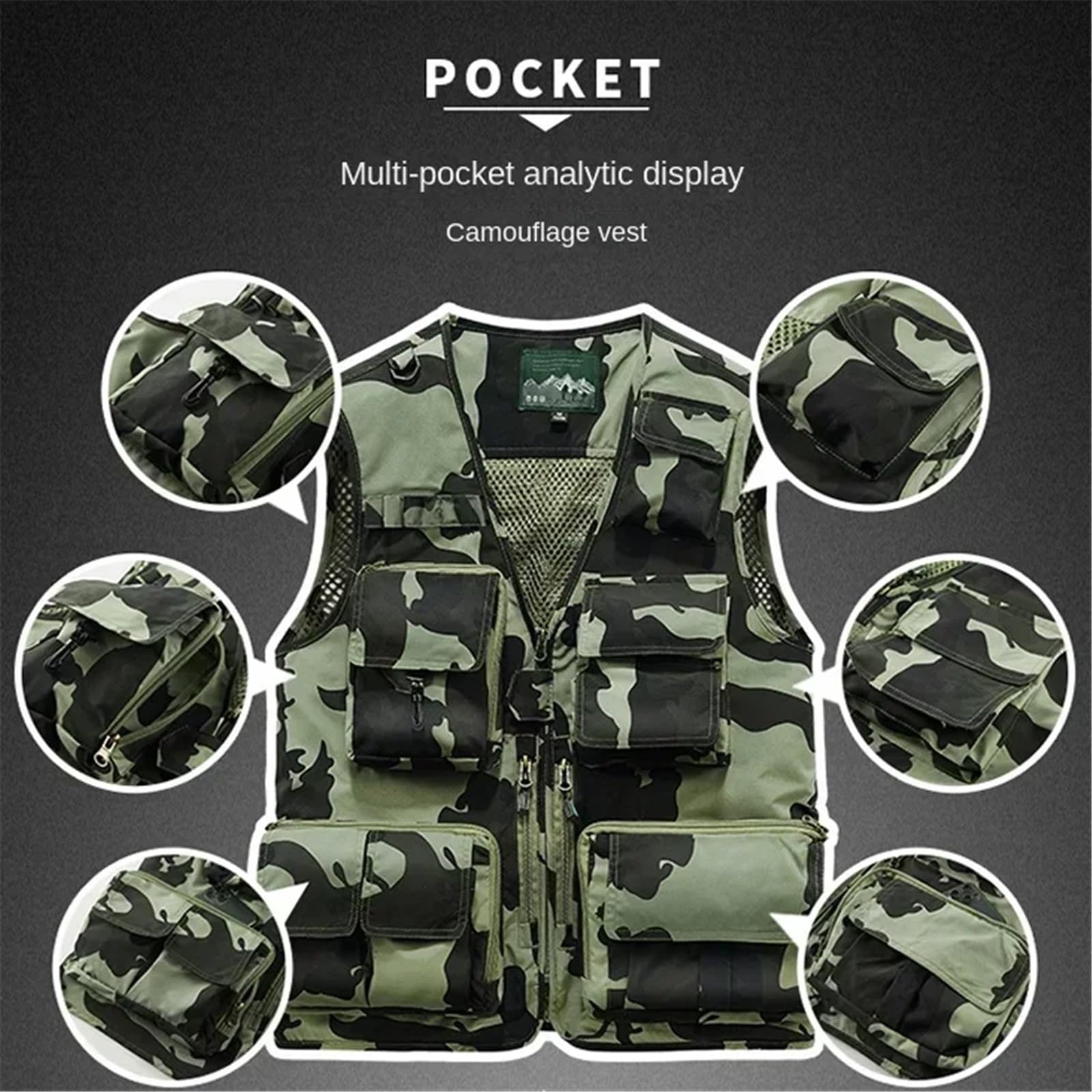 CLSQLXYJZC Giacca Cargo Trekking, Gilet Tattico Mimetico Multifunzionale Da Uomo Senza Maniche Multitasche Da Pesca, Giacca Estiva Lavoro Safari Multiuso Per Attività All'aperto, Per Caccia