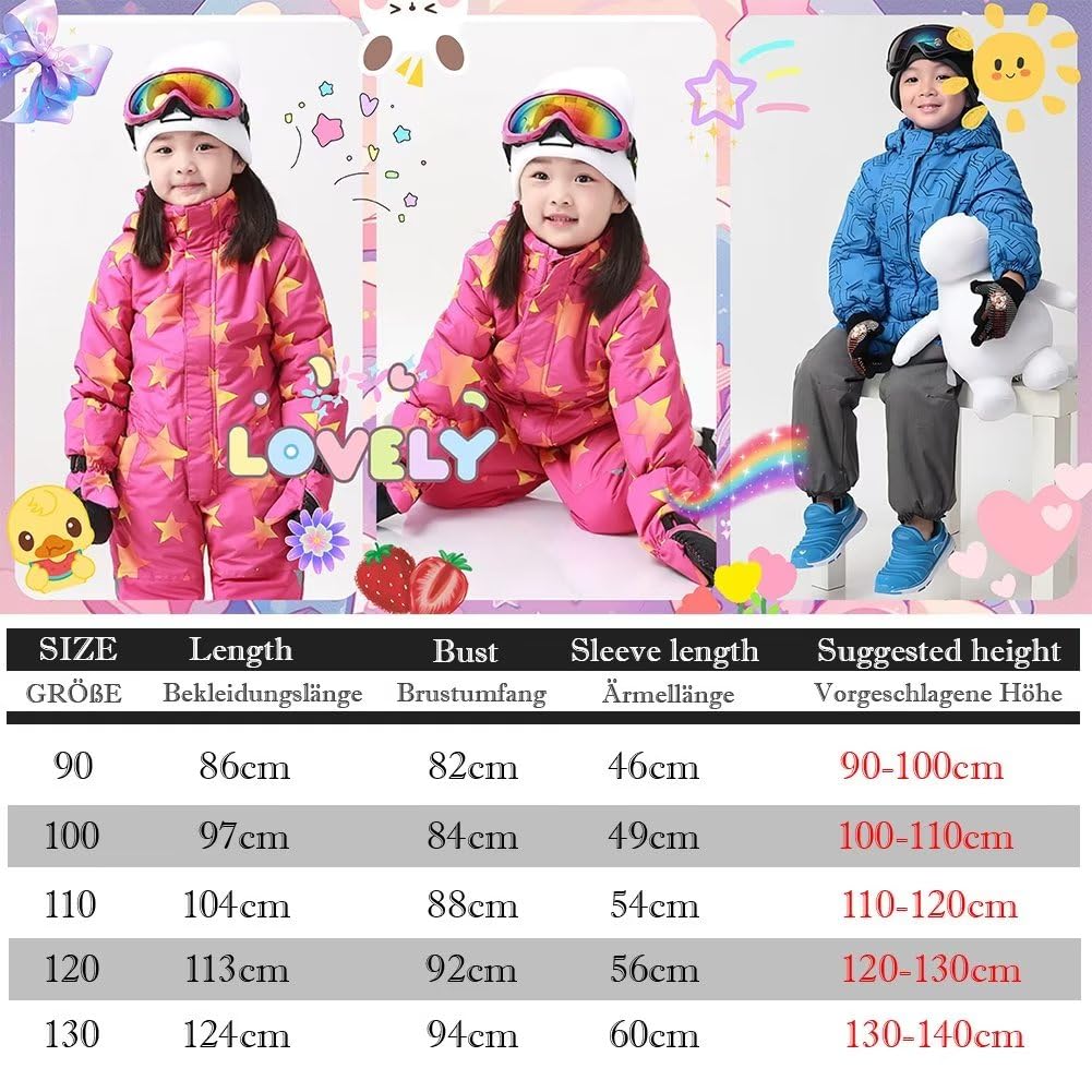 linboo Unisex Niños Traje de Nieve de una pieza/Mono de Esquí con Capucha Impermeable Mono de Nieve Grueso Cálido Exterior Trajes de Esquí Snowboard para Niños Niñas