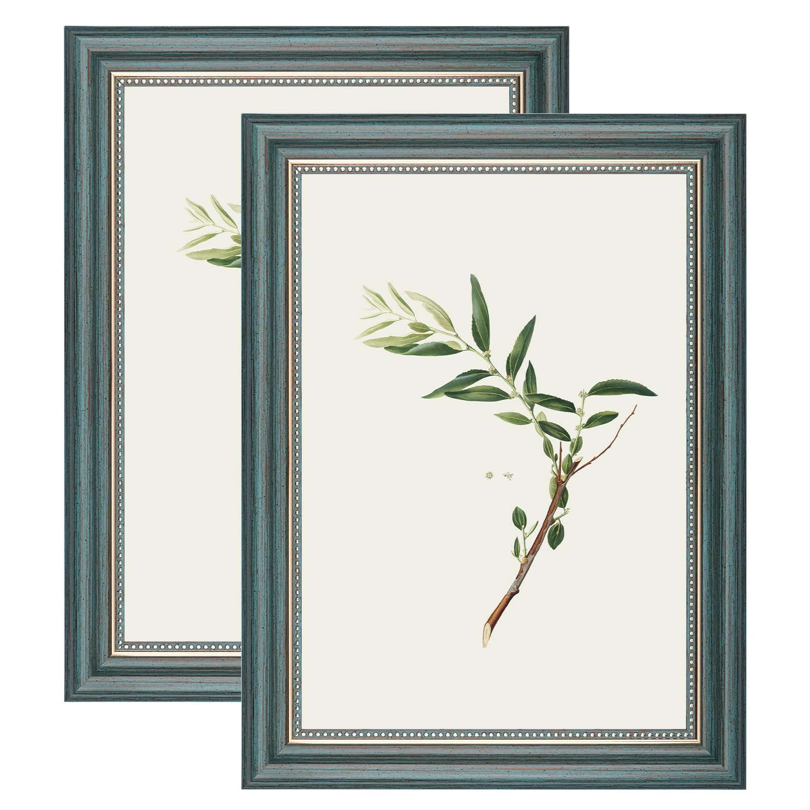 YoHyien A4 Vintage Photo Frames Set of 2, Distressed Shabby Chic Picture Frames with Mount for Wall Hanging, Landscape and Portrait Retro Postcard Frame for Desktop Display (Green, 21 x 30 cm)
