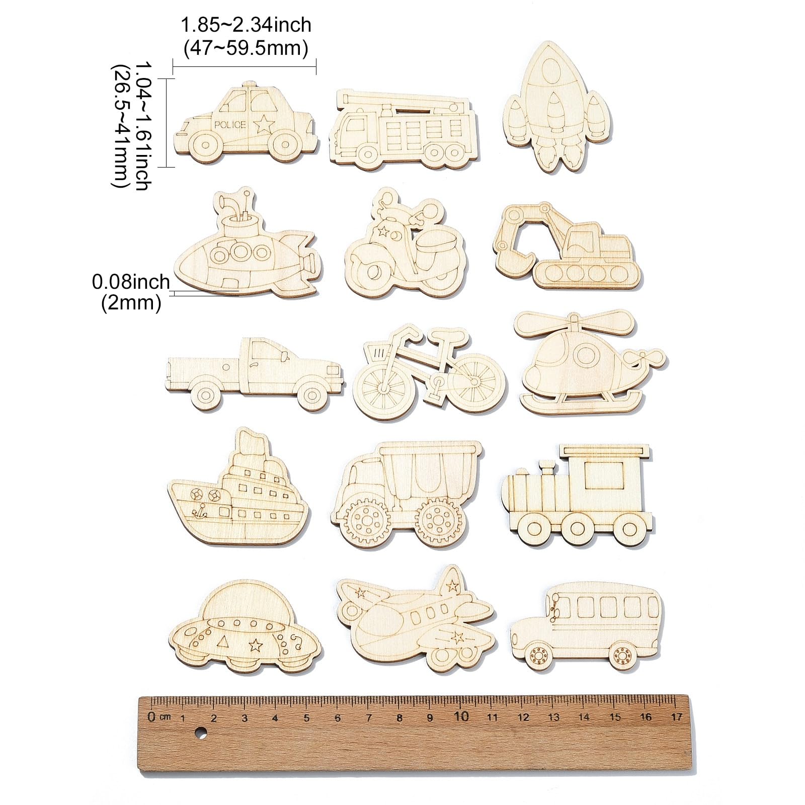 UR URLIFEHALL 100 Pcs Unfinished Vehicle Wood Cutouts Transportations Wooden Craft Shapes for Tag Decoupage DIY Scrapbooking Card Making - Image 2
