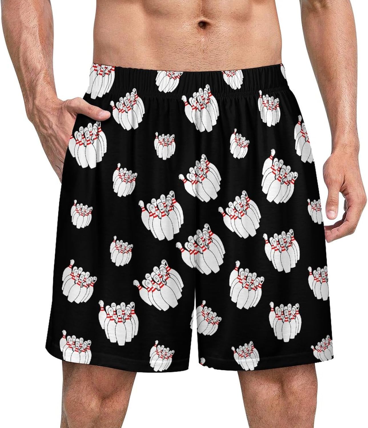 Humorous Bowling Funny Face Men‘s Pajamas Shorts Casual Pajama Bottom Nightwear Pants Lounge Sleepwear