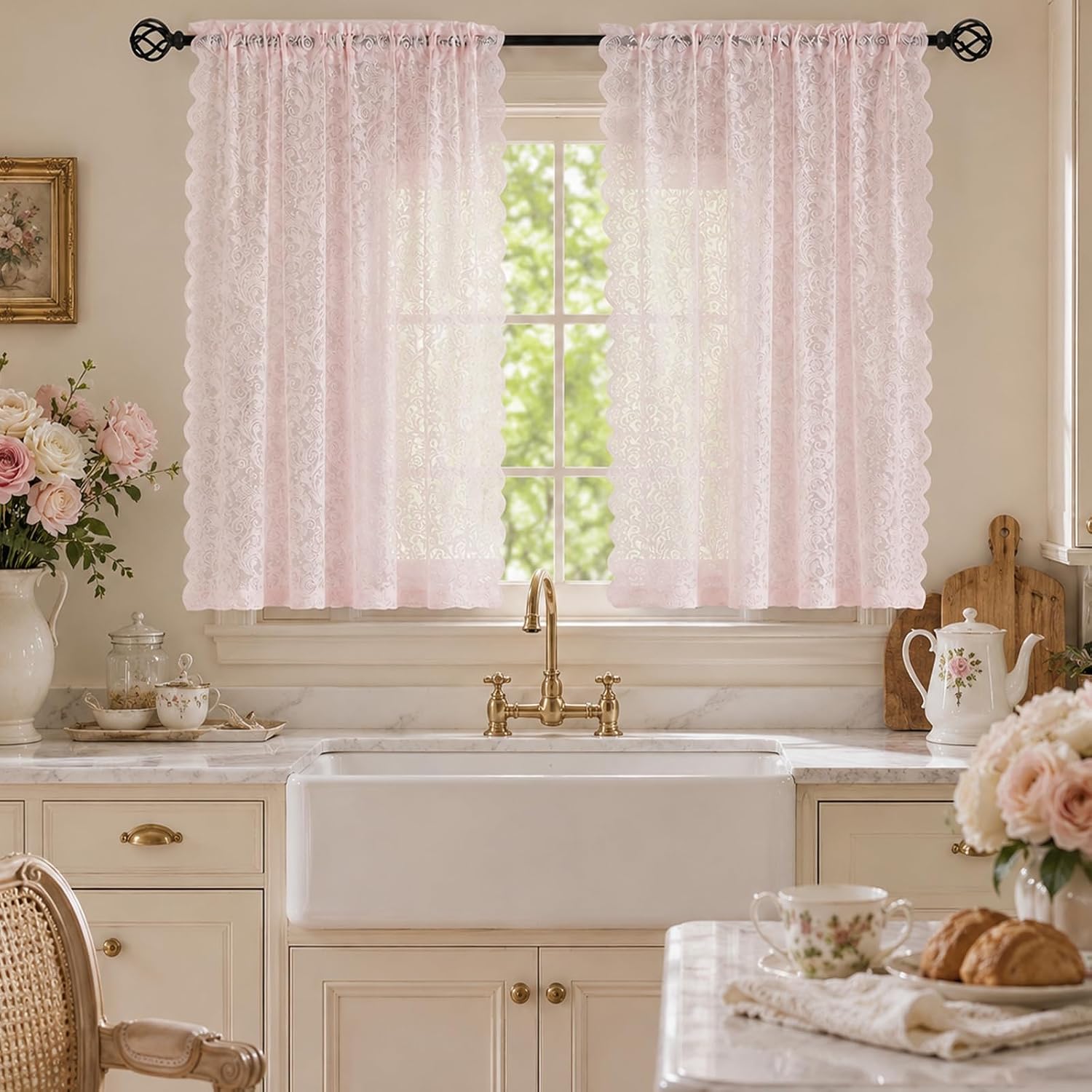 ALIGOGO Pink Kitchen Curtains 45 Inch Length 2 Panels image 2