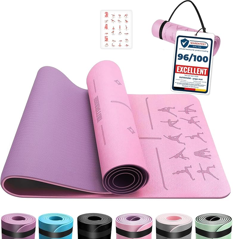 Tapis de yoga OUTDOUSE–70 postures de yoga imprimées, matériau TPE antidérapant, pour la gymnastique, le Pilates, la maison, tapis de fitness pour hommes et femmes, 183x61x0,6cm