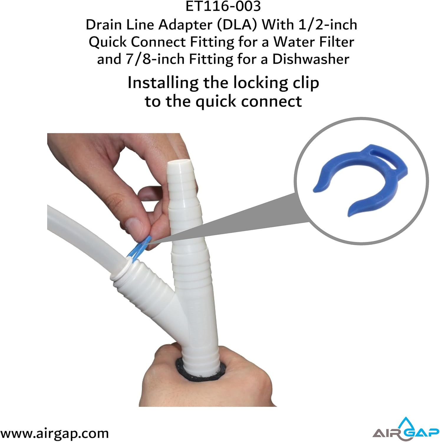 Drain Line Adapter (DLA) With 1/2-inch Quick Connect Fitting for a Water Filter and 7/8-inch Fitting for a Dishwasher (ET116-003, D-50QC, DLA-D)
