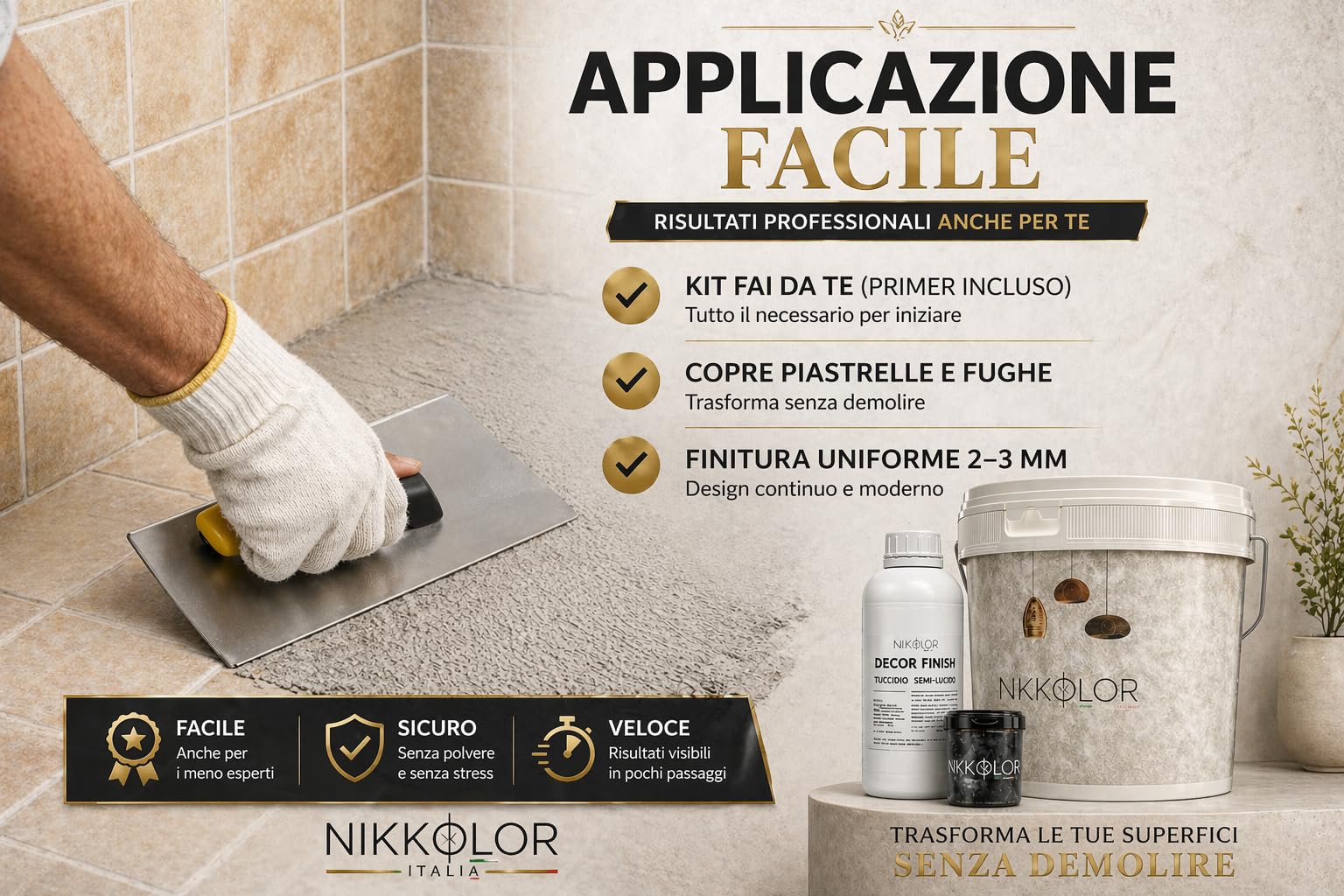 Kit Microcemento 8 m² per Pavimenti e Pareti - Opaco – 13 | Copre piastrelle e fughe senza demolire con spessore finale 2-3 mm - Finitura Opaca