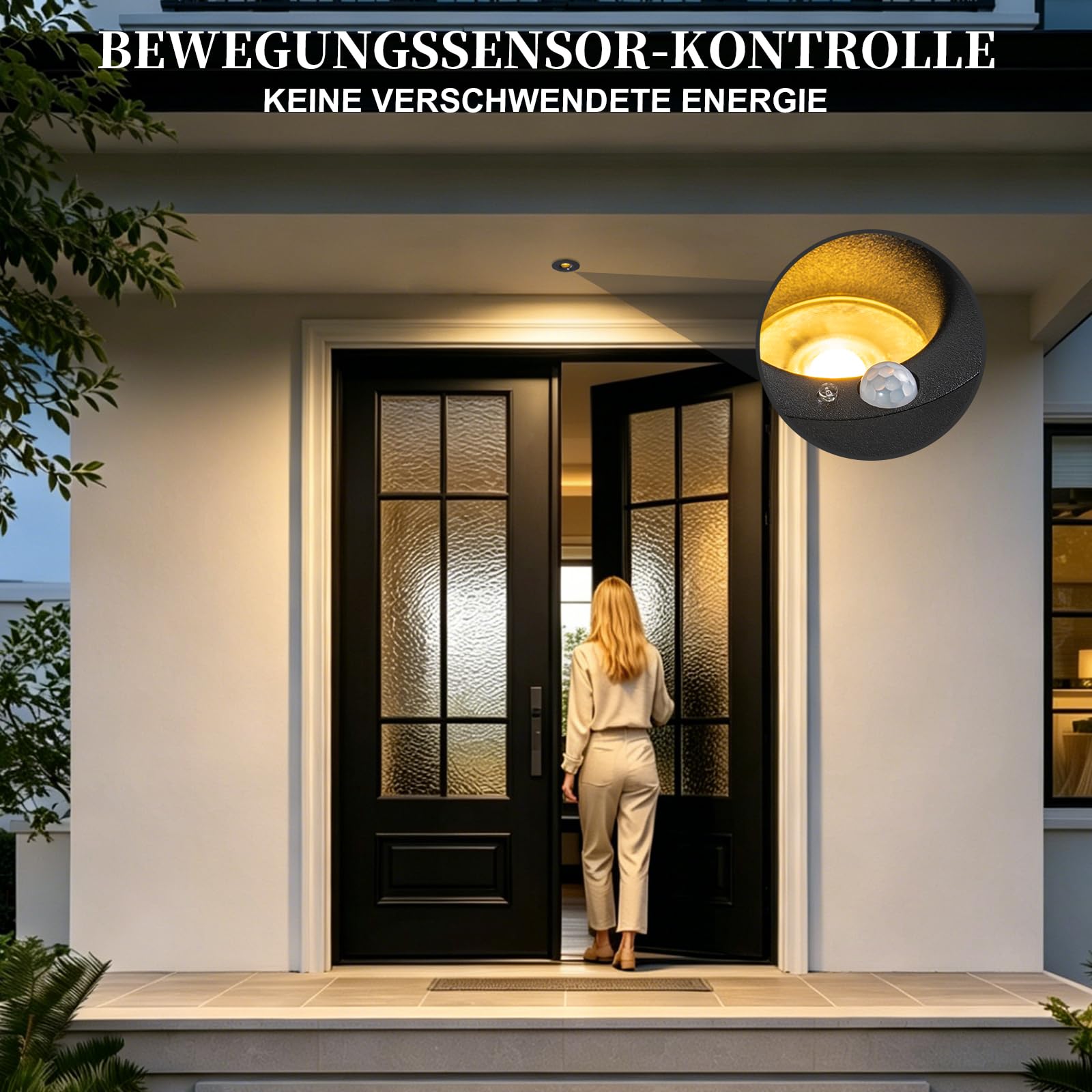Einbaustrahler LED mit Bewegungssensor, 70mm 2er-Pack | 10W 1200LM 230V 3000K,4000K,6000K,Schwarz, ideal für Badezimmer, Küche, Flur & Treppenhaus