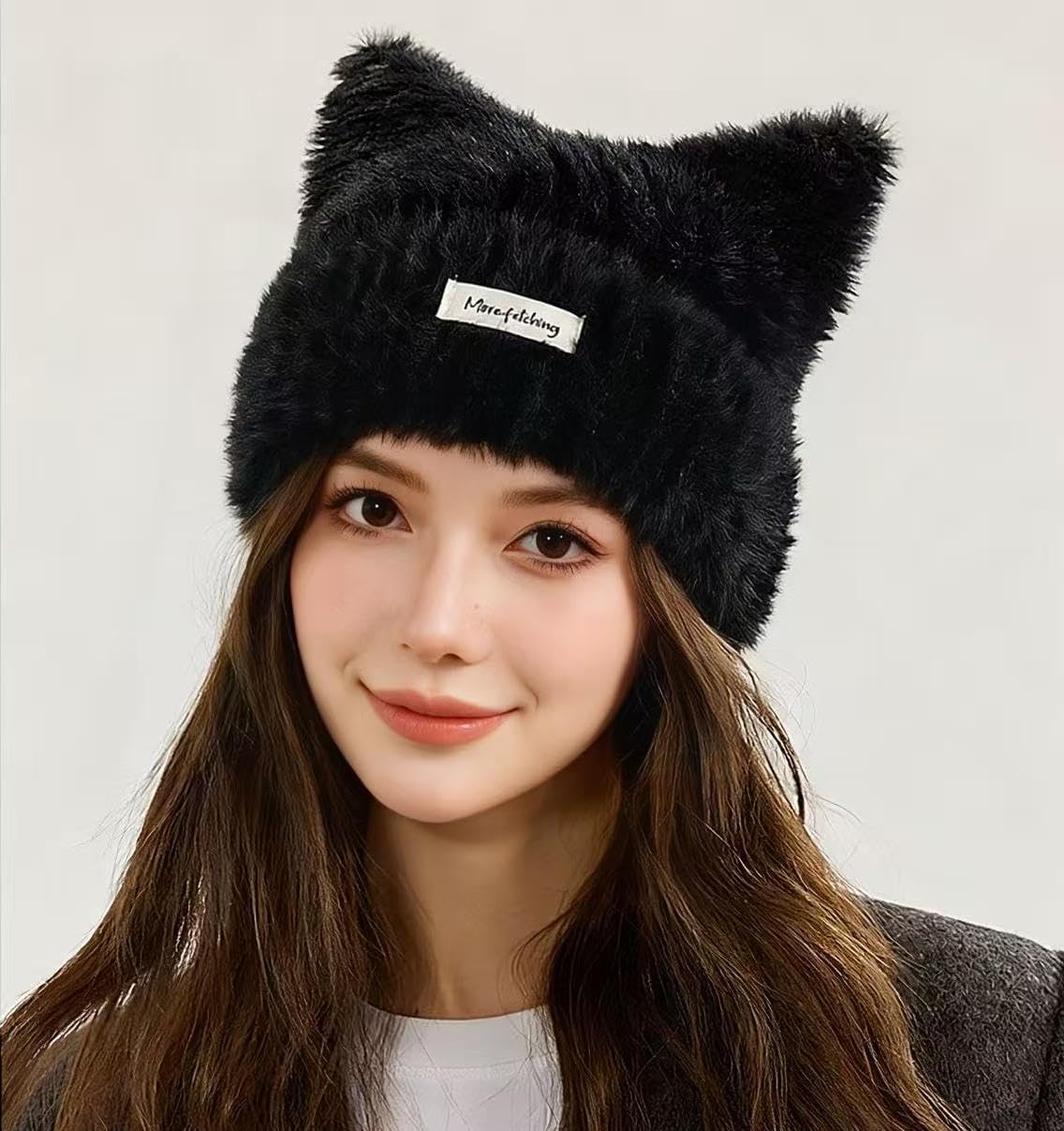 Women Winter Y2K Cute Cat Ears Hats Slouchy Plush Knitted Beanie Snow Ski Hat Fuzzy Warm Crochet Skull Cap 2026