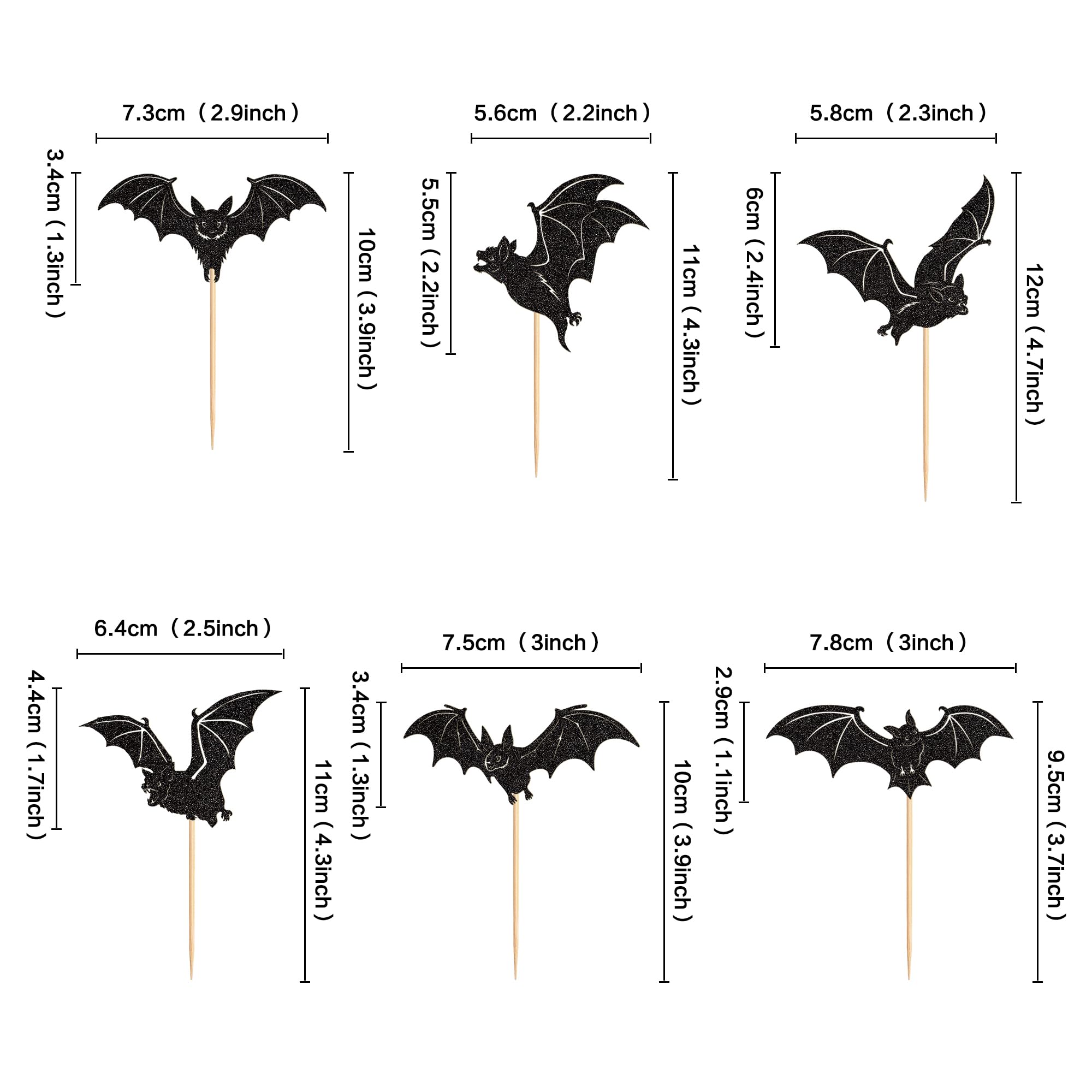 Ercadio 24 Pack Black Bats Halloween Cupcake Toppers for Birthday Party Cake Decoration