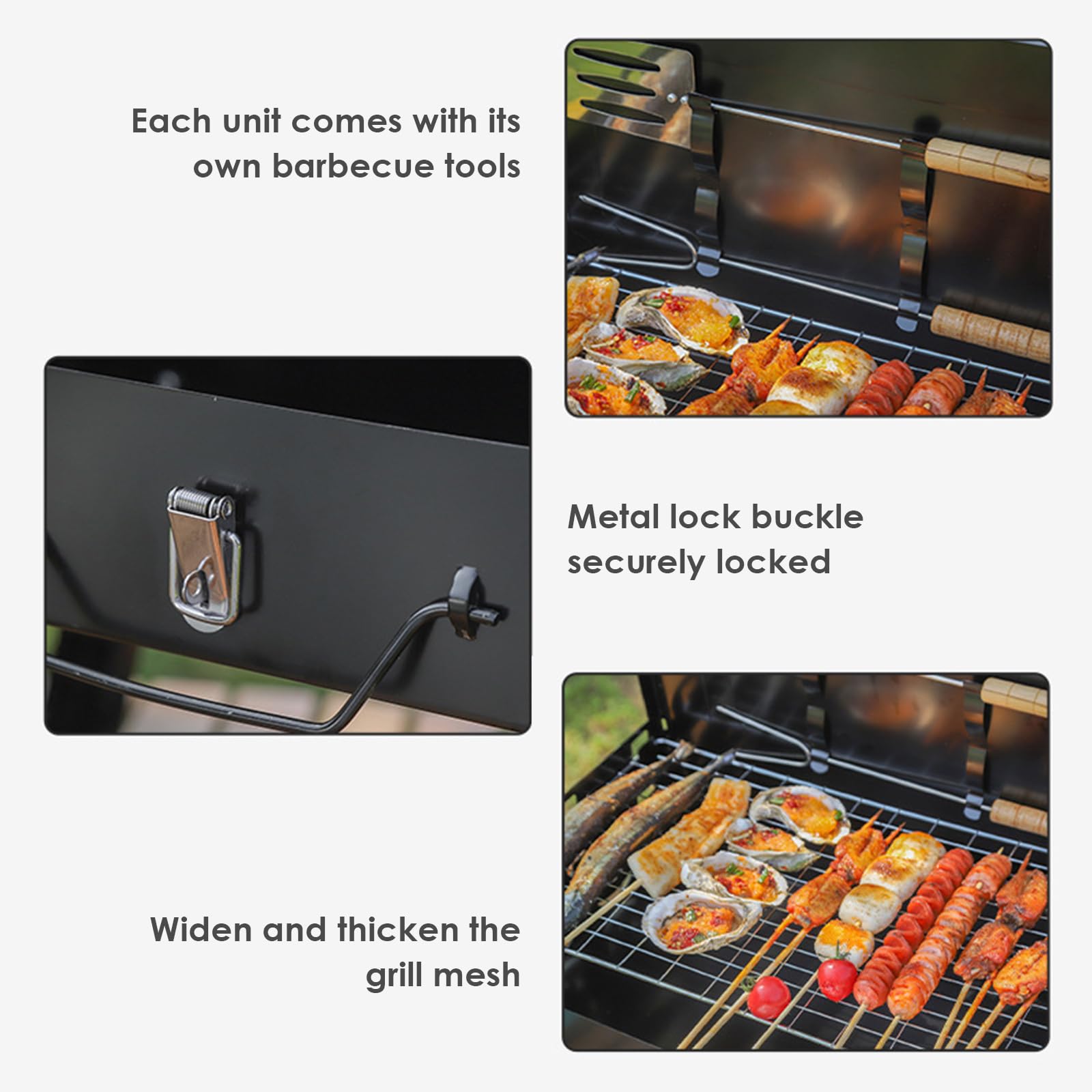 Barbacoa de carbón plegable con diseño tipo maleta, pequeña barbacoa de mesa portátil con parrilla y accesorios, barbacoa compacta de acero inoxidable para el hogar, el camping y los picnics
