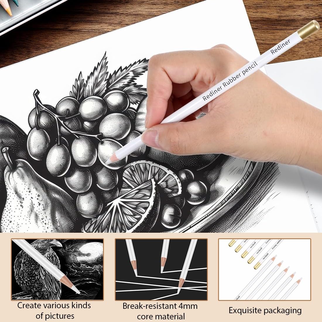 8 Pezzi di Bianco Gomma Matita Morbido Facile da Trasportare e Tenere in Mano Gomma Penna per Artista con Precisione per Schizzi, Illustrazioni Disegni a Carbone per Artisti e Principianti