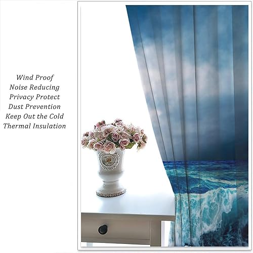 Miniatura 5 de Cortina de playa con estampado de olas azules hawaianas tropicales para verano, cortinas decoradas para dormitorio, sala de estar, bolsillo para