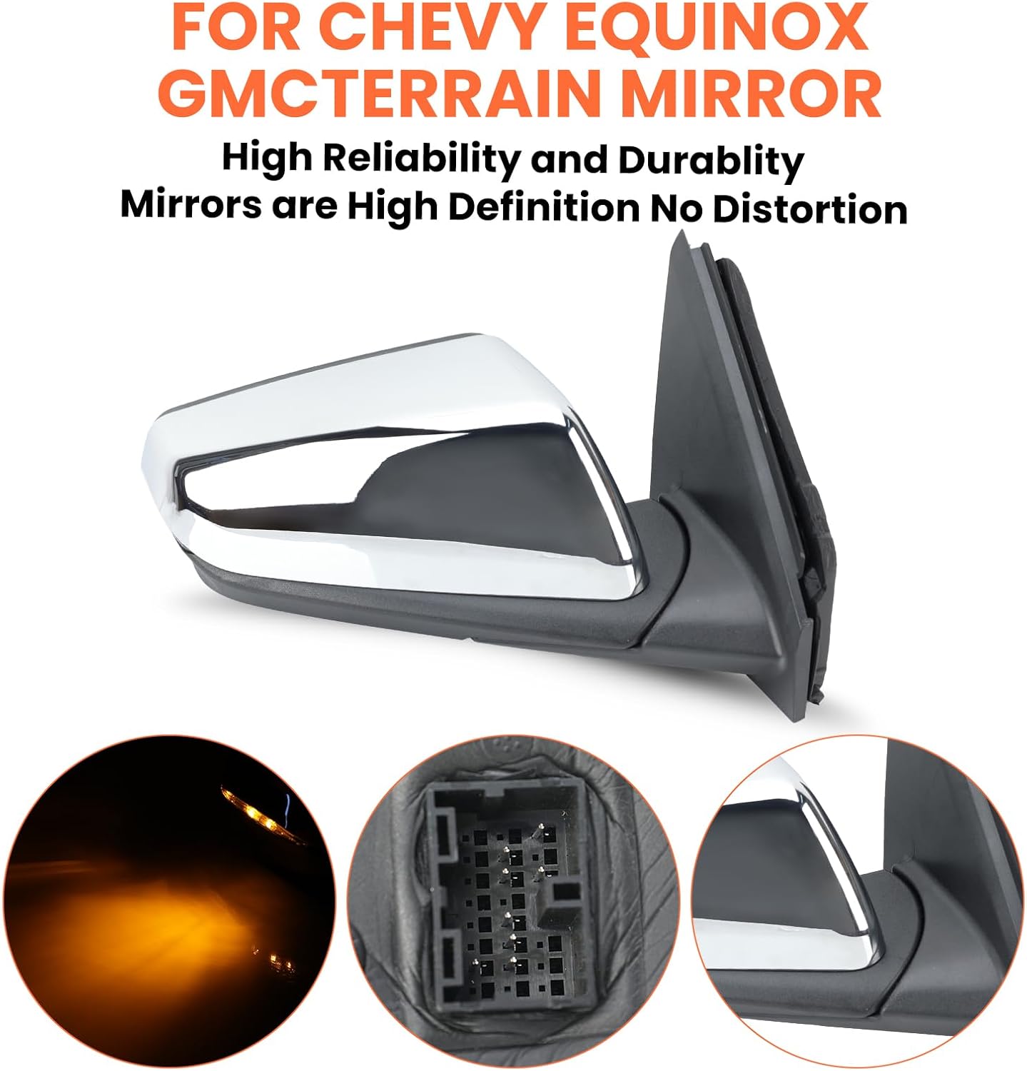 Passenger Side Mirror Compatible With 2018 2019 2020 2021 2022 2023 2024 Chevy Equinox GMC Terrain Mirrors With Power Glass Heated Turn Signal Blind Spot Replaces#84225387(Chrome)8 Pins