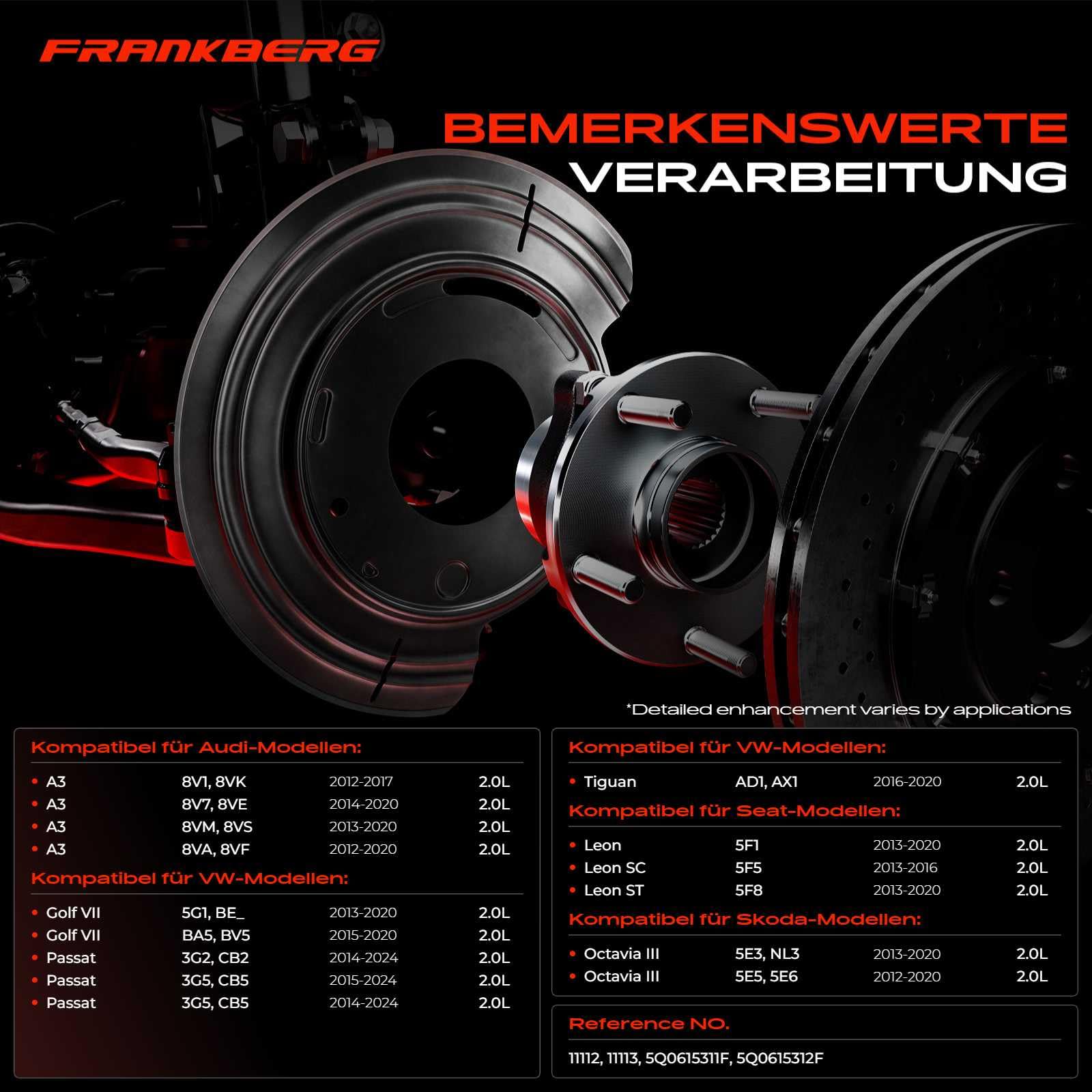 Frankberg 2x Ankerblech Vorne Links Rechts Kompatibel mit Golf VII Variant BA5 BV5 2.0L 2015-2020 Passa.t 3G2 CB2 2.0L 2014-2024 A3 8V1 8VK 2.0L 2012-2017 Replace# 5Q0615312F