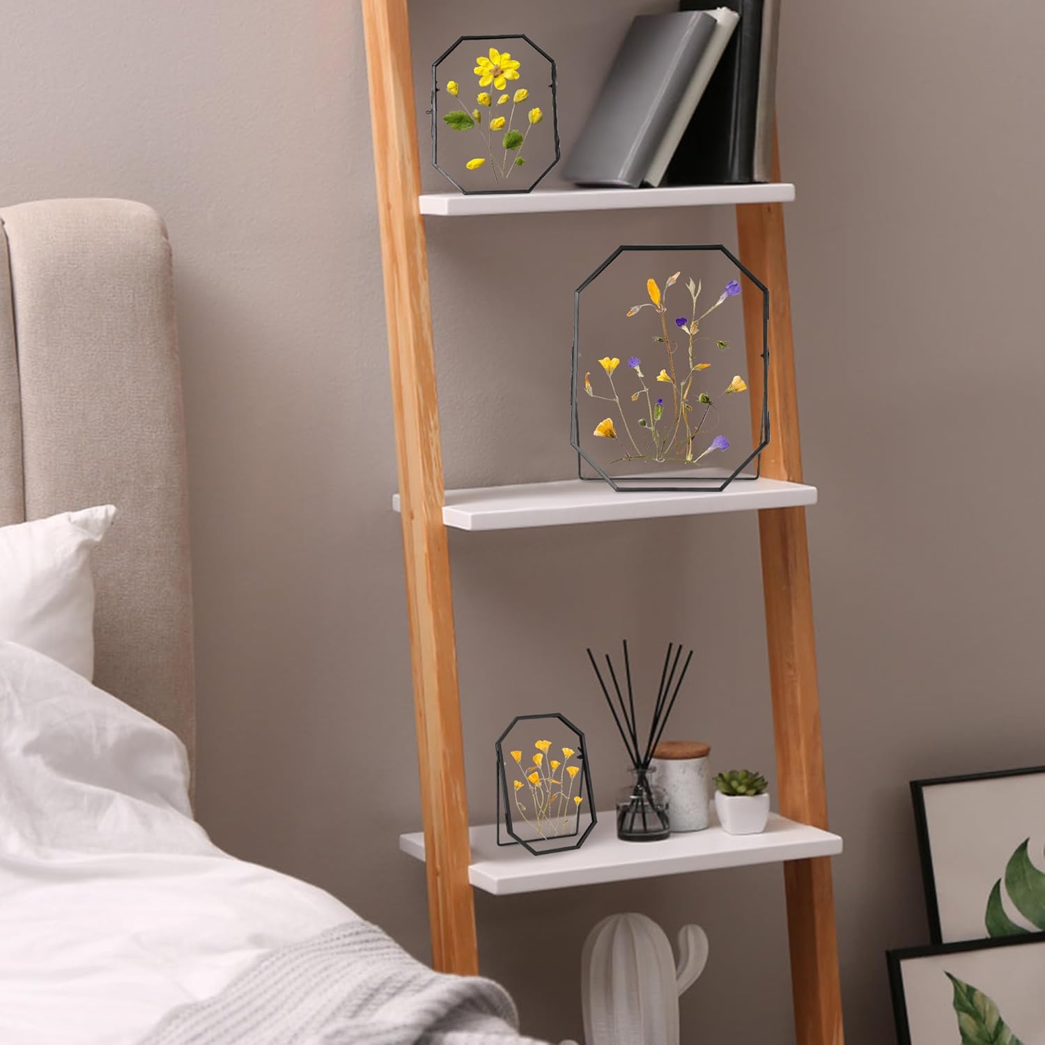 REDHUGO Glass Pressed Flower Frame Handmade, Metal Floating Picture Frame, Double Glass for Tabletop Display, Unique Brass Octagon, Black, 8x10 Inches (FRAME ONLY)
