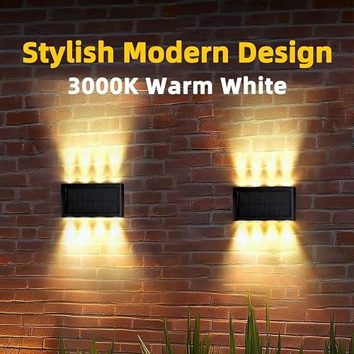 Miniatura 5 de Luces solares de pared para exteriores, 3000 K blanco cálido, impermeables, elegantes luces modernas, iluminación solar brillante arriba y abajo con