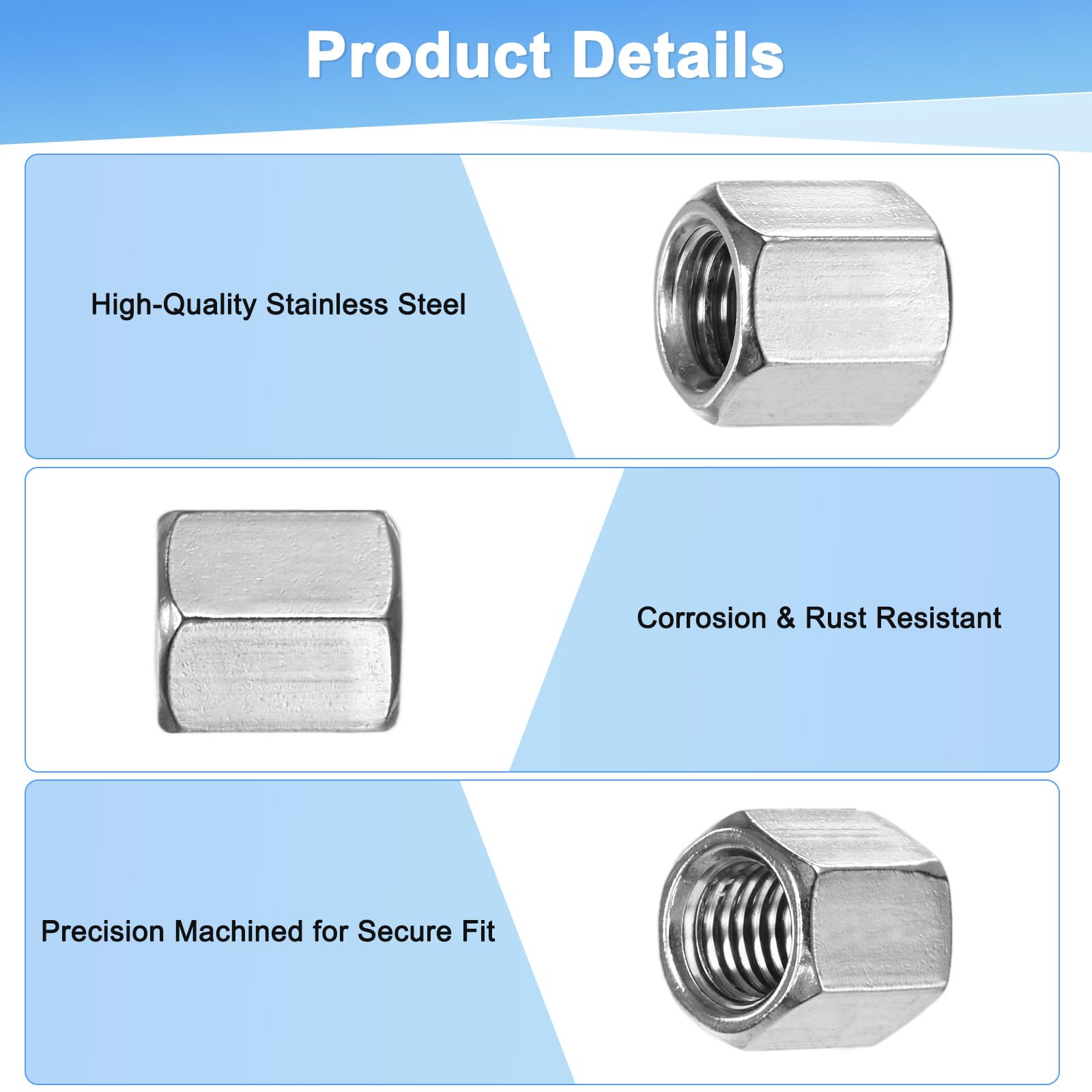 M METERXITY 6-Pack M10 x 1.5-Pitch Hex Coupling Nuts - Image 2