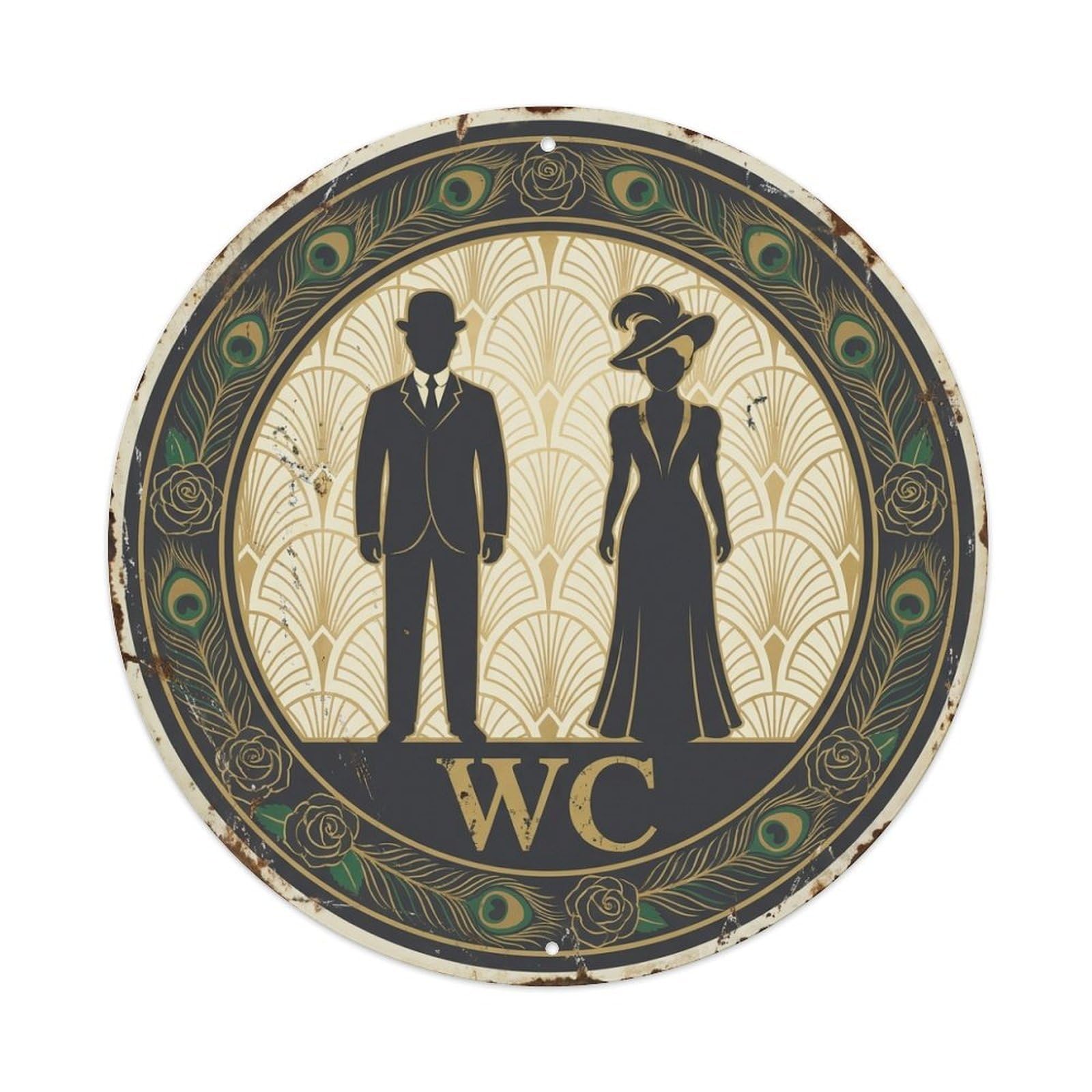 WC Art Deco Restroom Sign Ladies Gents Metal Tin Sign