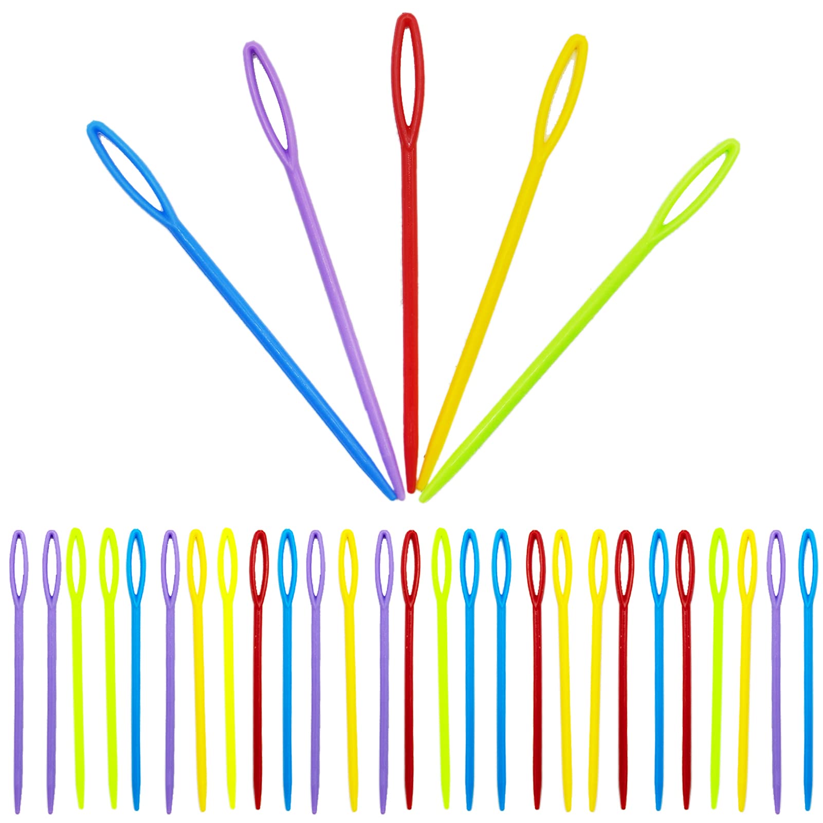 SZCXDKJ 30 Pieces Plastic Sewing Needles, Multicolor Childrens Plastic 9cm Needles for Kids Craft and Needle Projects